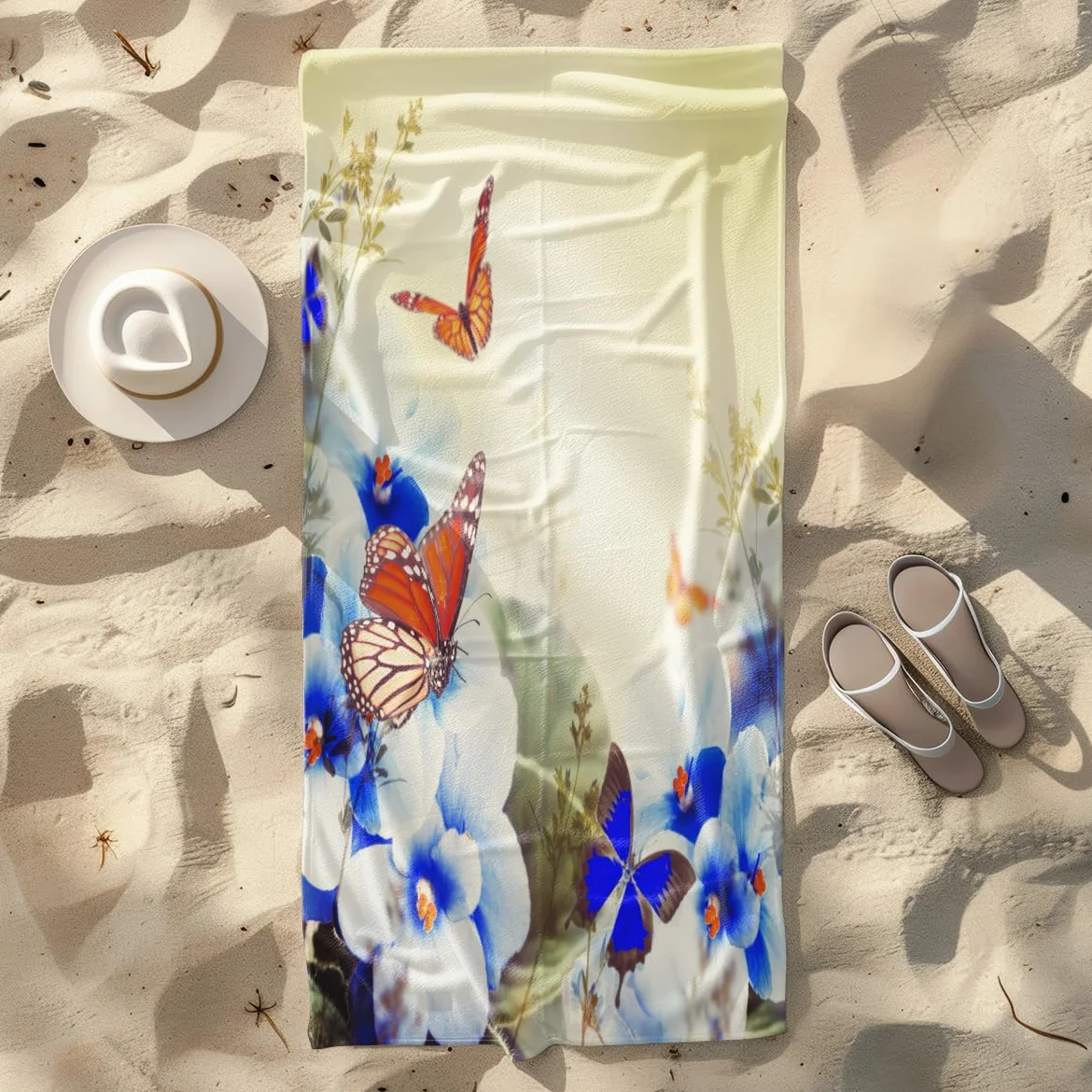 Serviette de Plage Papillon Bleu Royal Serviette de Bain Sport Piscine Toilette Microfibre Piscine Anti Sable Drap de Plage Bain xxl Ultraléger Portable Towel Absorbant Séchage Rapide 200x220cm