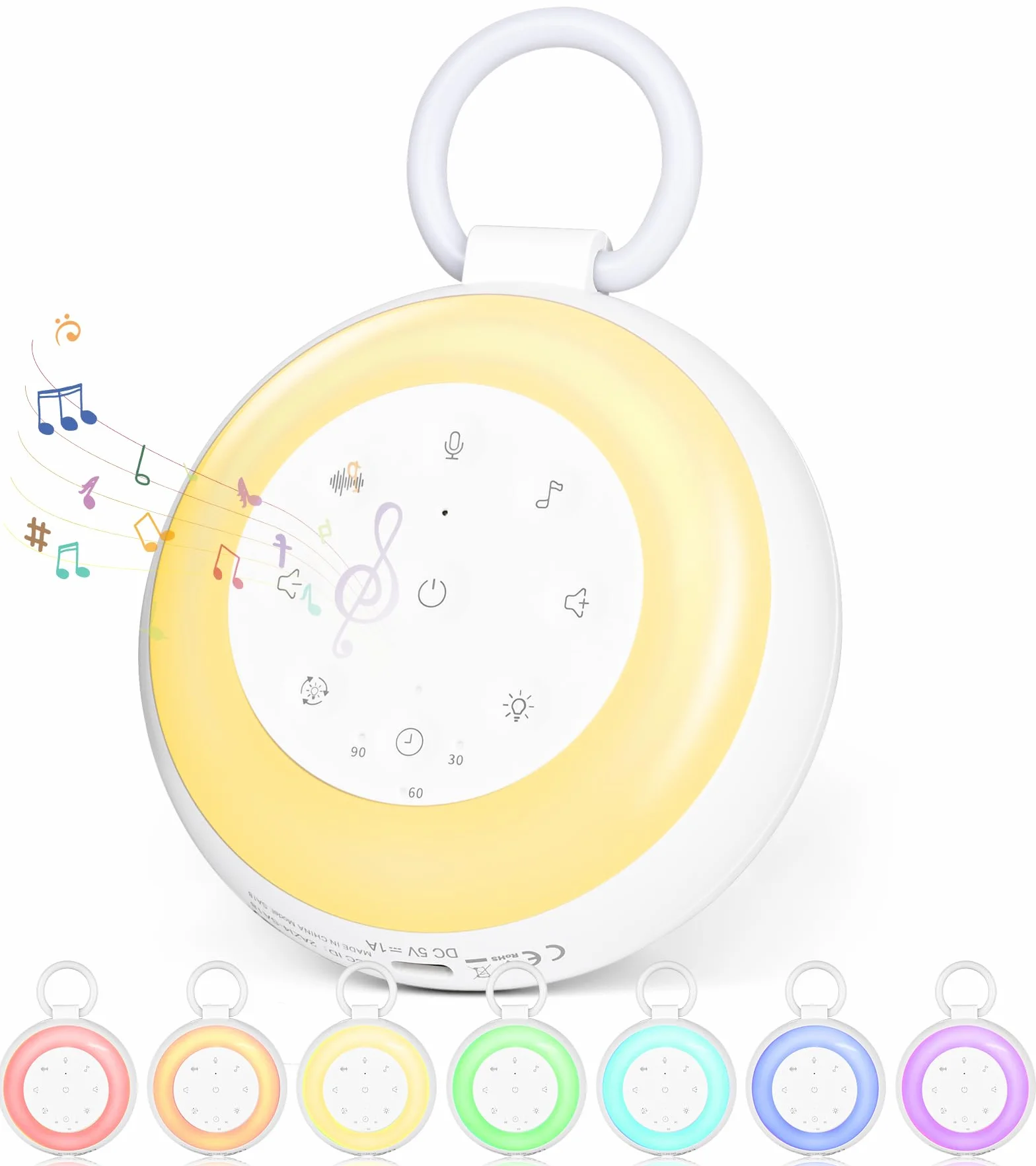 Machine à Bruit Blanc Bébé, 24 Sons Apaisants, 7 Couleurs Veilleuse, Minuterie, Mémoire