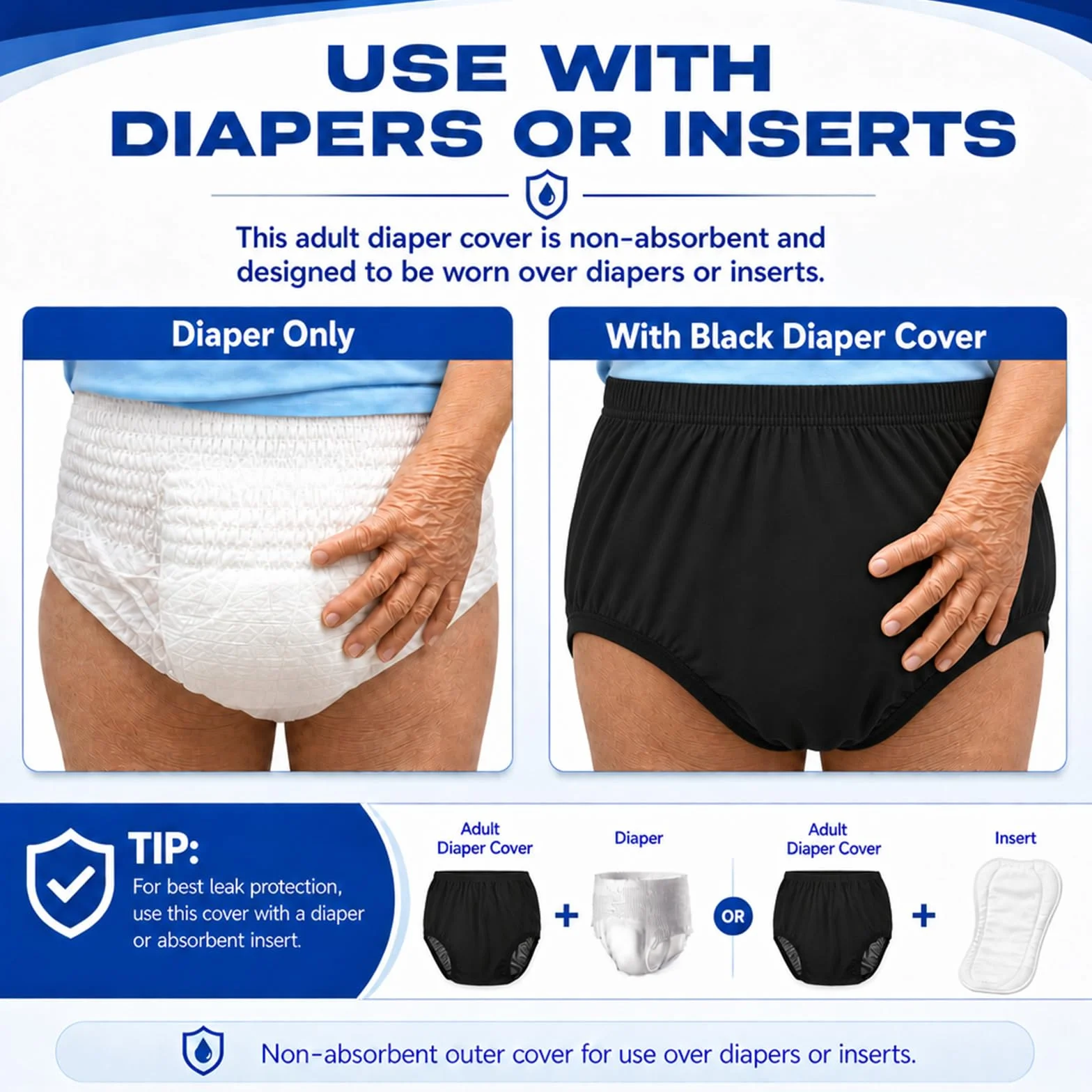 Couvre-couche imperméable en latex pour adulte incontinence, pantalon actif réutilisable lavable L