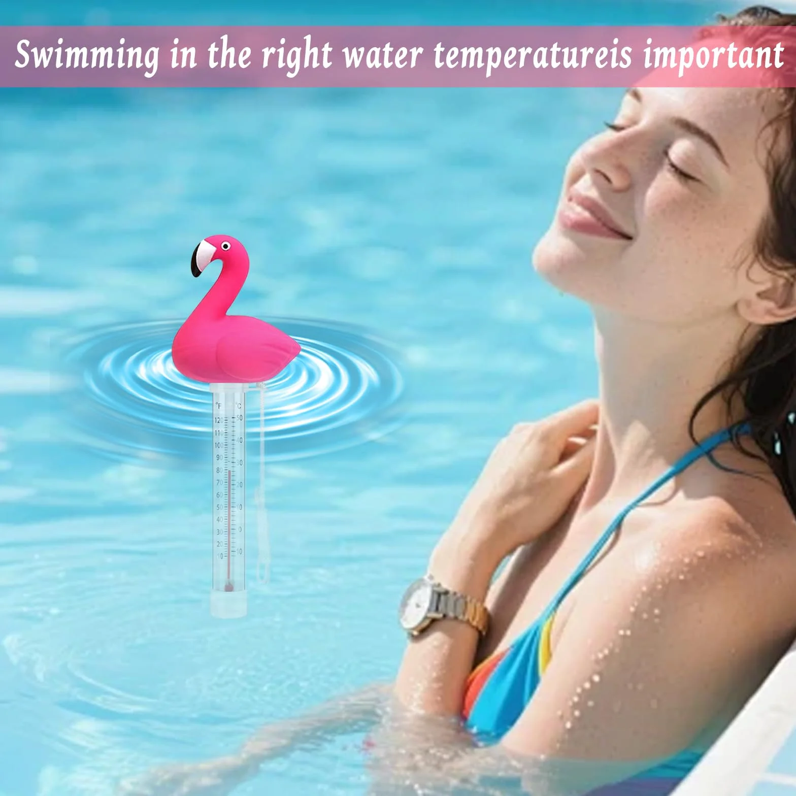 Thermomètre à eau flottant pour piscine jacuzzi flamants roses avec corde