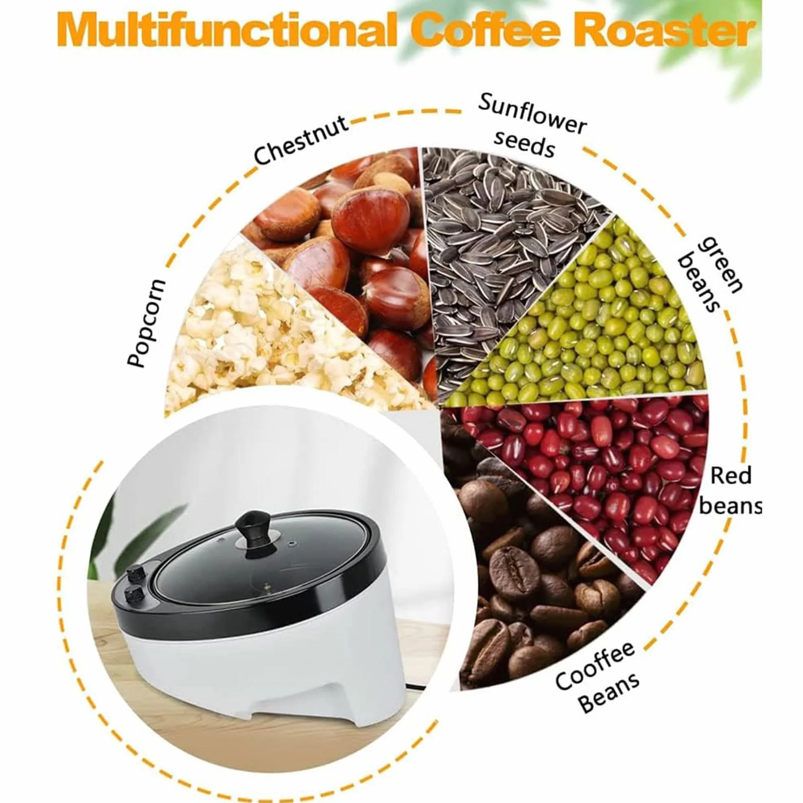 Torréfacteur électrique 1200 W Acier Inoxydable température réglable 0-240℃ pour café grains cacahuètes
