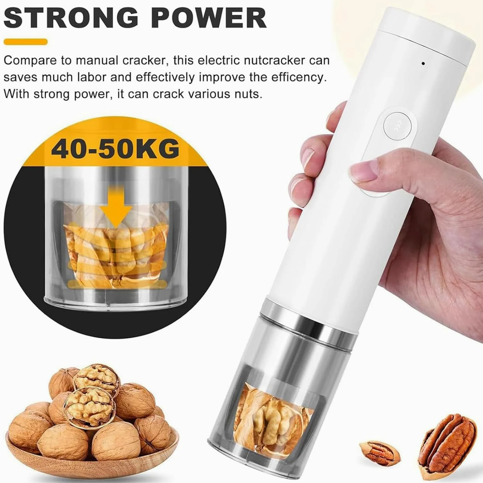 Casse-Noix Électrique Automatique, Casse-Noix De Pécan, Casse-Noix Portable, Casse-amandes Et Noix, Résistance 40-50 Kg, Amovible Et Lavable, pour Noix De Pécan, Noisettes, Noix Et Amandes