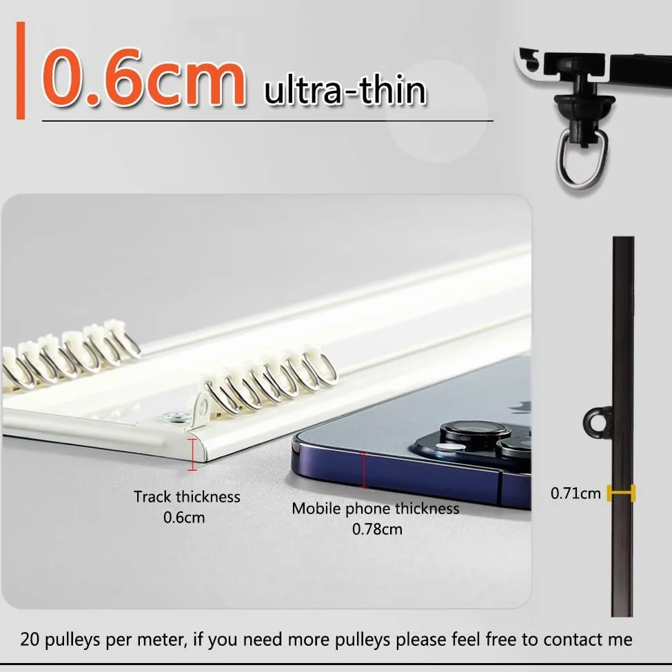 Rail de rideau en aluminium 120-500 cm pour chambre à coucher, salon, salle à manger, camping-car