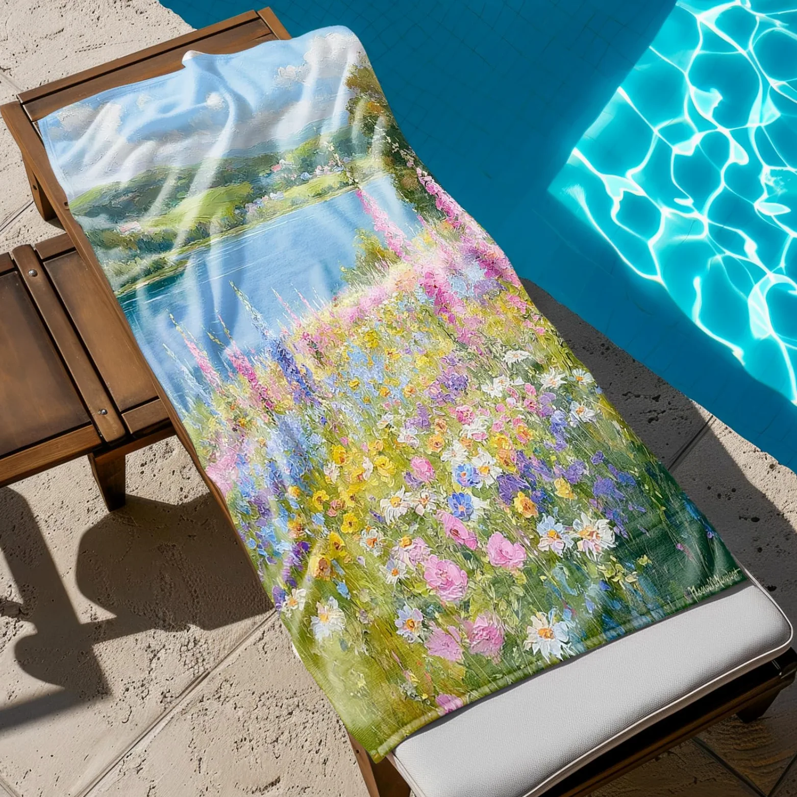 Tapis de Plage XXL Anti Sable Fleur De La Rivière Bleue Serviette Piscine Adulte,Natte De Plage Pliable, Voyage Accessoires De Plage Camping,Serviette de Bain Personnalisée
