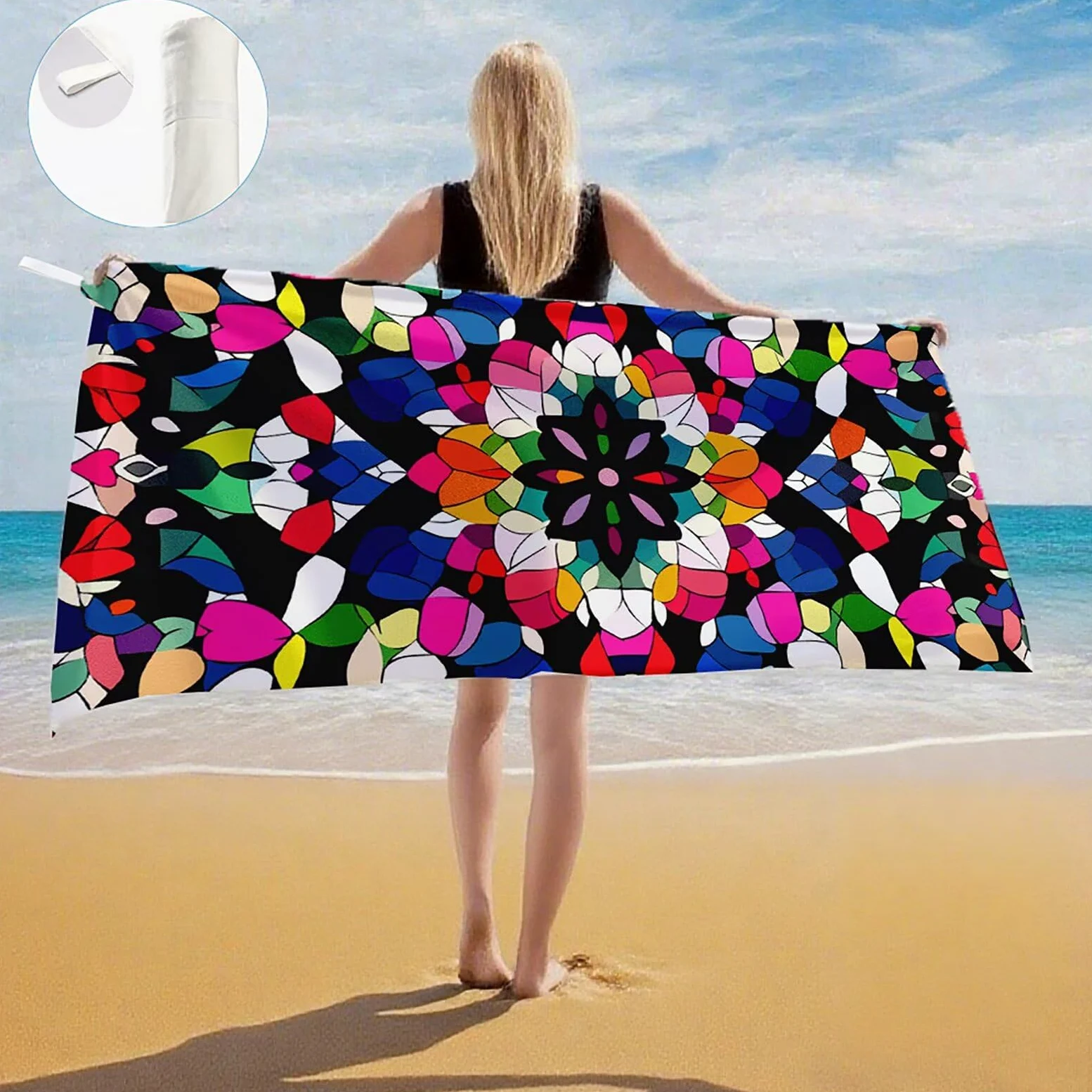 Serviette de Plage XXL 100x200 cm,Couleur Serviette Plage Microfibre avec Séchage Rapide, Anti-Sable, Absorbante Fonction Design pour Vacances Piscine Pique-Nique Voyages Yoga, Cadeau Femme Q-339