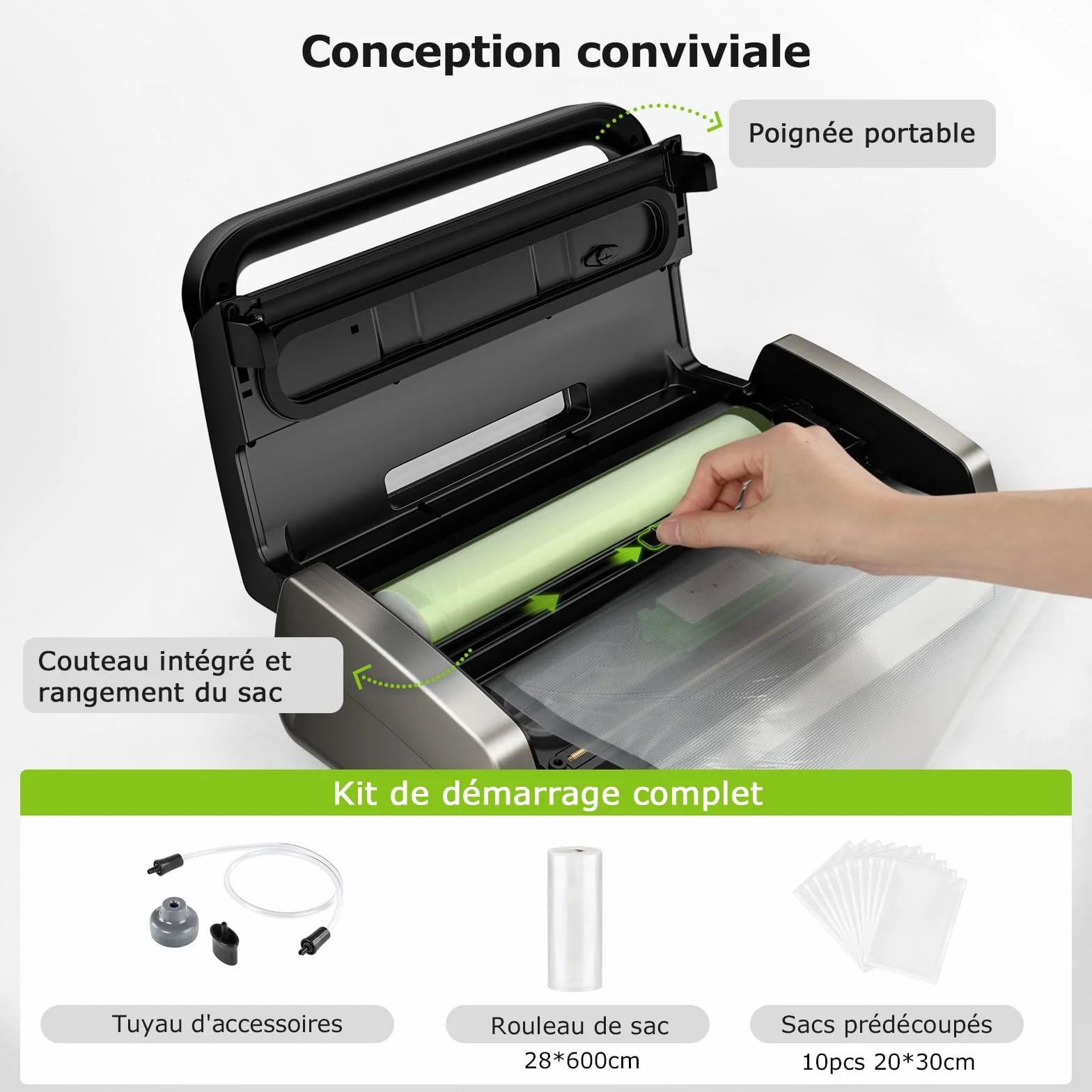 Machine Sous Vide Alimentaire Bonsenkitchen Globefish, Silencieuse, Poignée Verrouillée, Noir