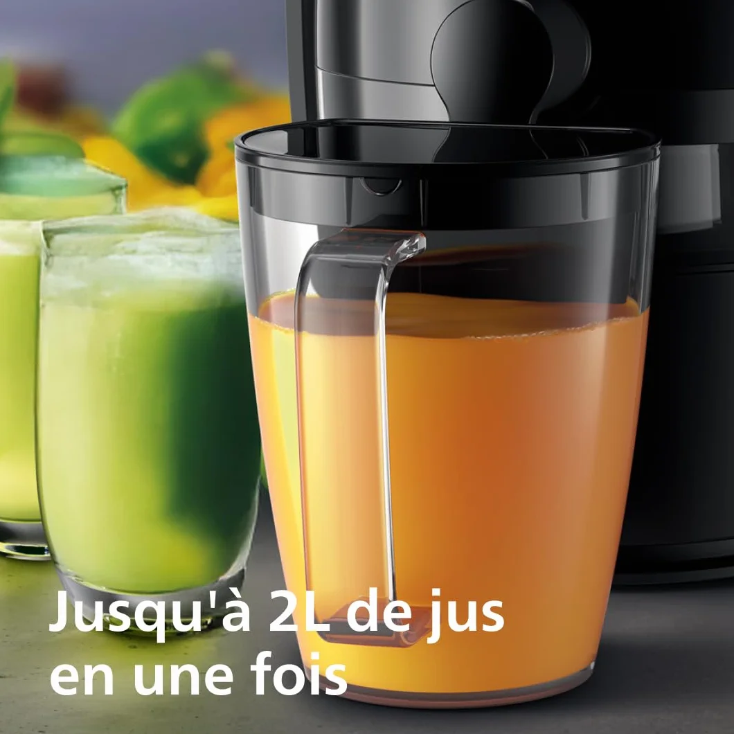 Philips Centrifugeuse Série 3000 Extracteur de Jus 800W 2L Cheminée 75mm QuickClean Noir