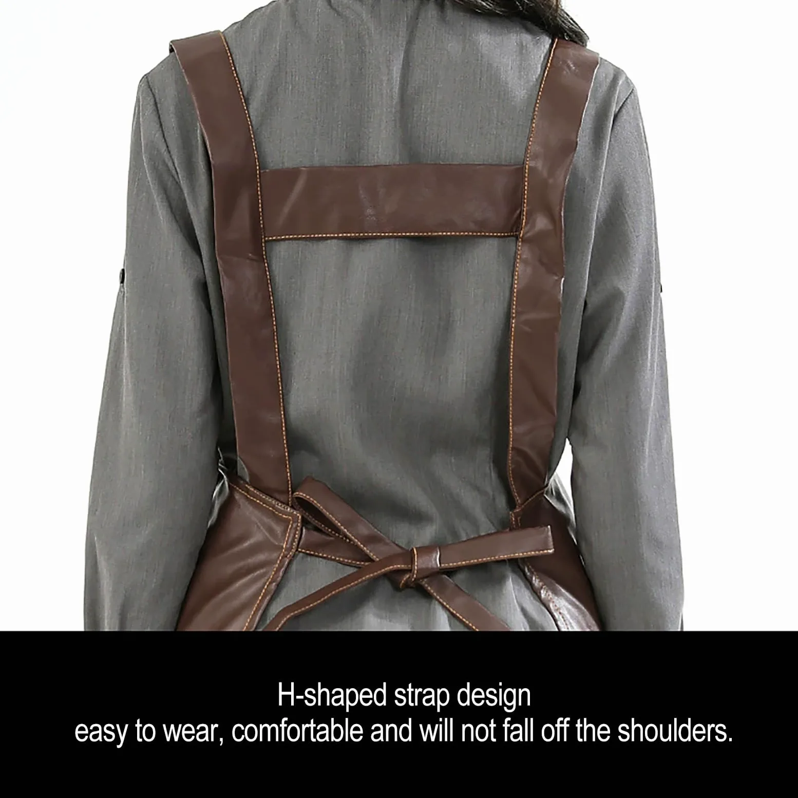 Tablier de cuisine en cuir imperméable avec poches pour la pâtisserie, la cuisine, la pâtisserie, le travail, le jardinage