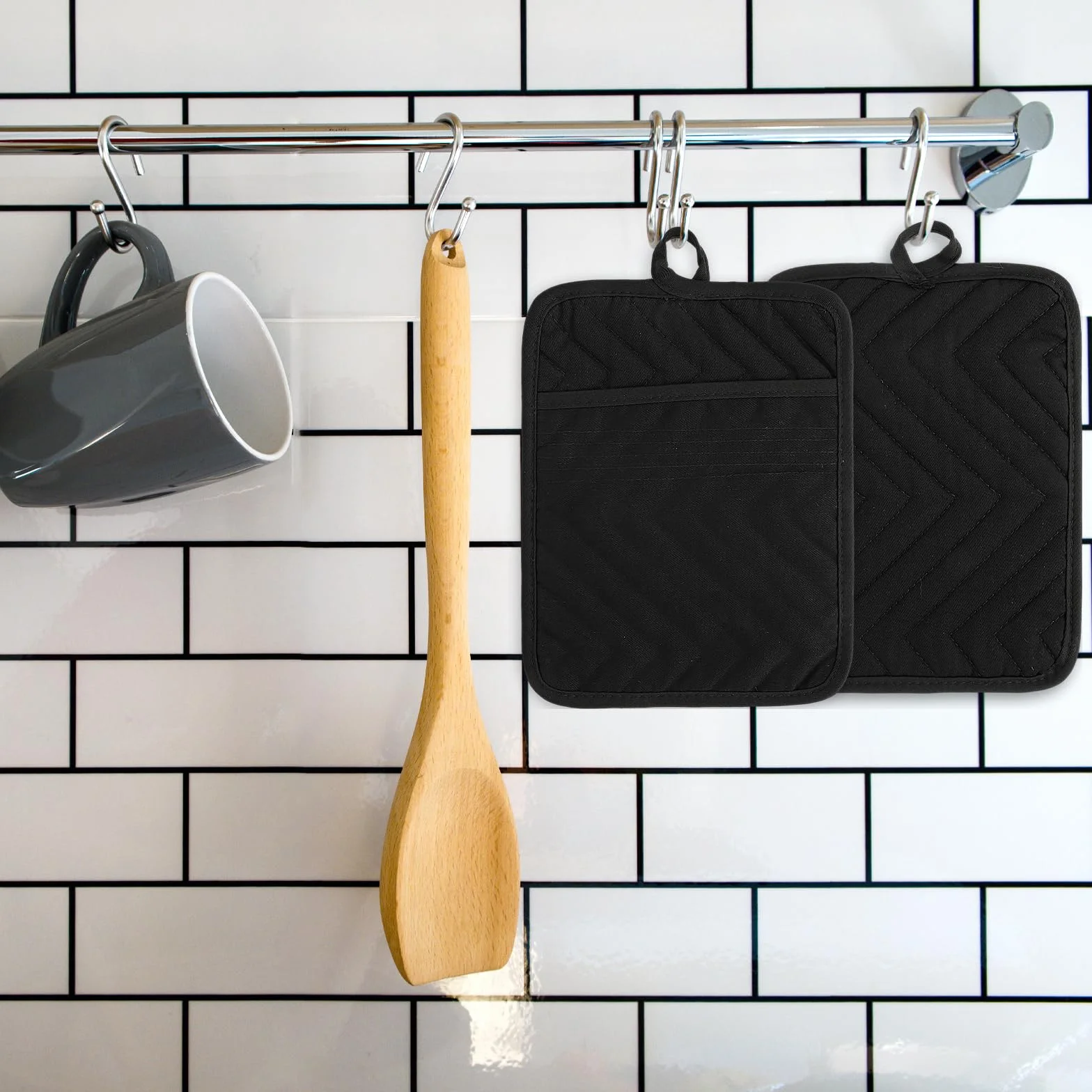 Sibba Maniques noires coton résistant chaleur dessous plat 17,8 x 22,9 cm grands sous-verres carrés cuisine pâtisserie