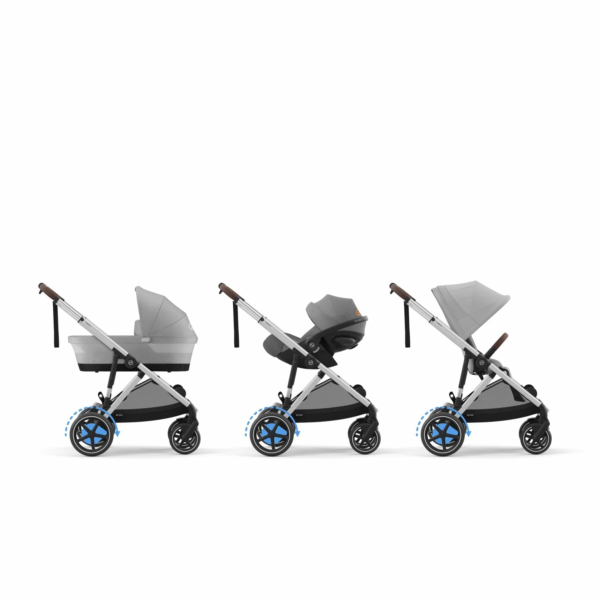 CYBEX Poussette Gold e-GAZELLE S, Système tout-en-1 avec propulsion électrique, 22 kg, Gris pierre