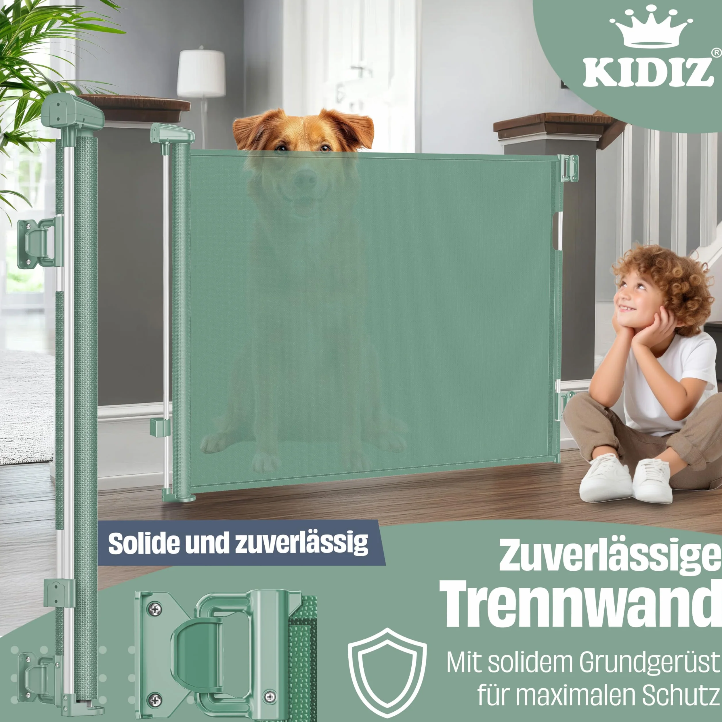KIDIZ® Barrière de protection d'escalier extensible 0-180 cm - Sécurité enfant bébés animaux - Grille protection escaliers portes avec ancrage sol