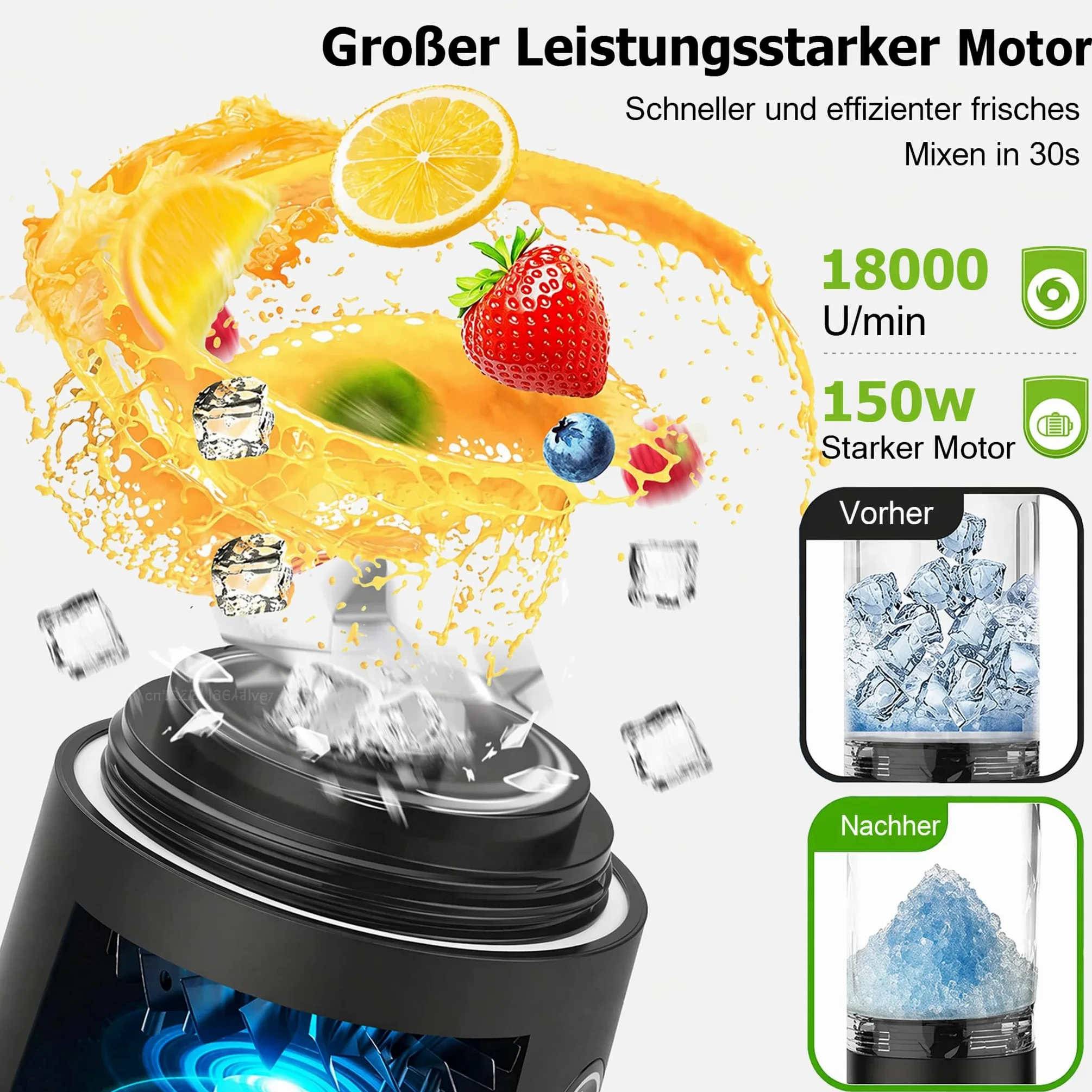 Mélangeur portable de 591 ml, 240 W rechargeable par USB avec écran LED, modes impulsion et mélange, étanchéité IPX7, sans BPA, presse-agrumes de voyage pour shakes, broyage de glace, sport et plein