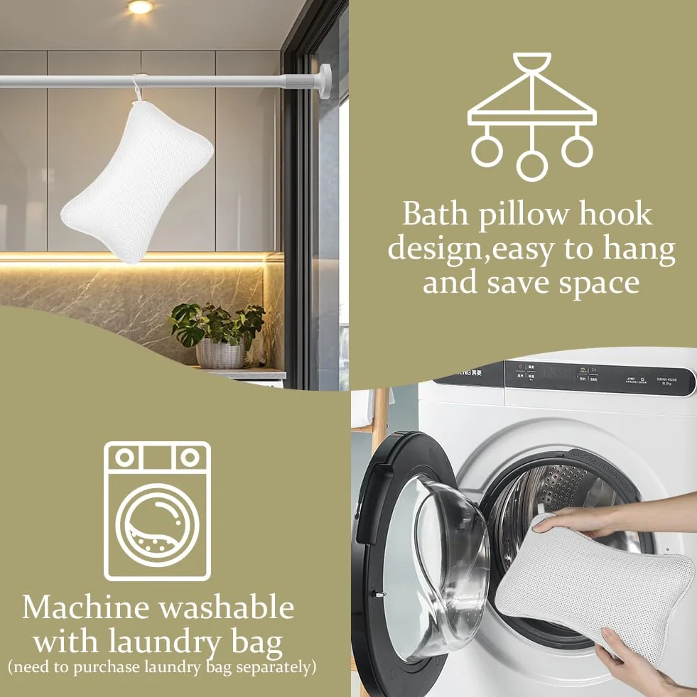 Oreiller de Bain Ergonomique 3D avec Ventouses Antidérapantes, Coussin Baignoire pour Cou, Blanc