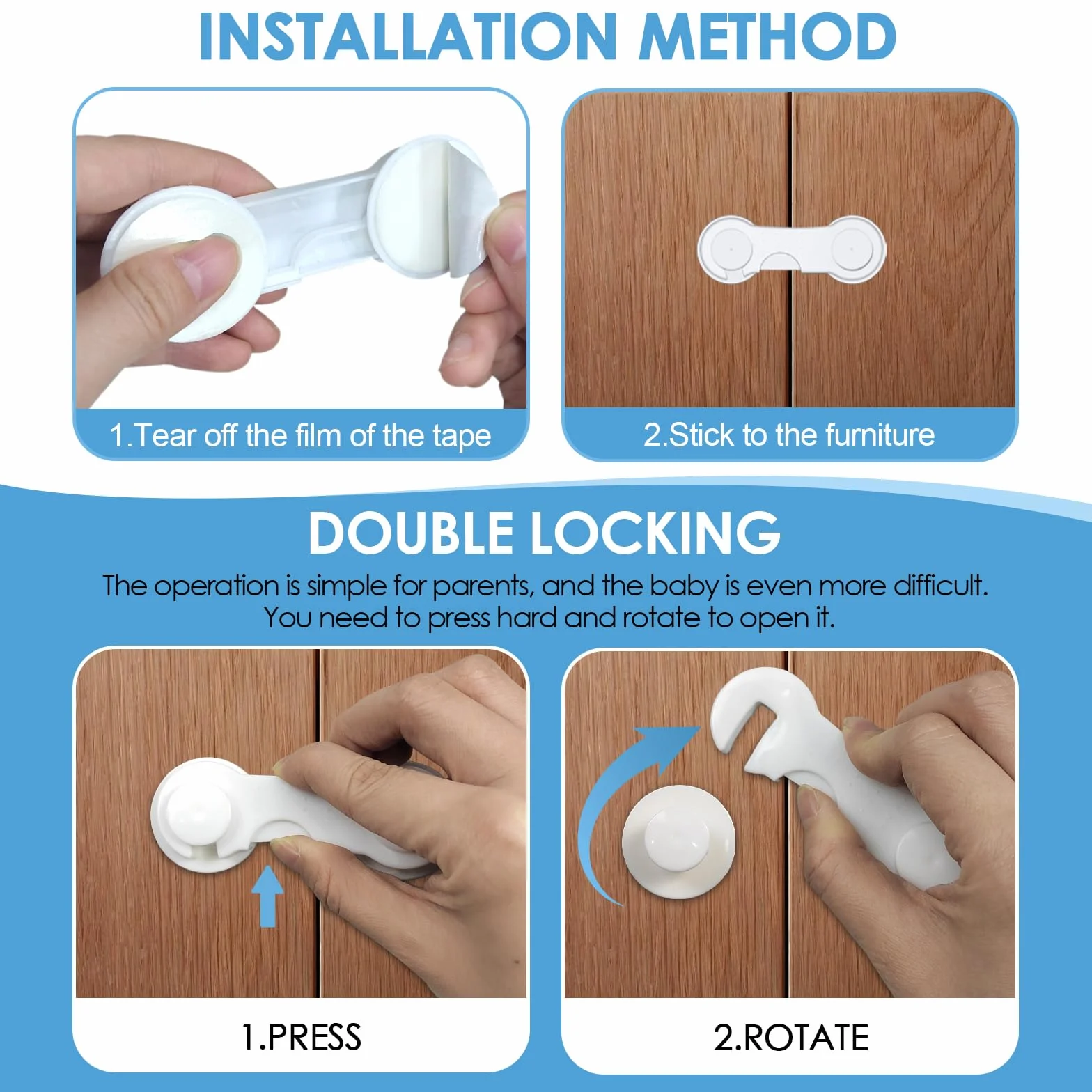 Bloque Porte Bébé 12 Pièces, Sécurité Placard Enfant, Porte Sécurité Bébé pour Meubles, Blanc