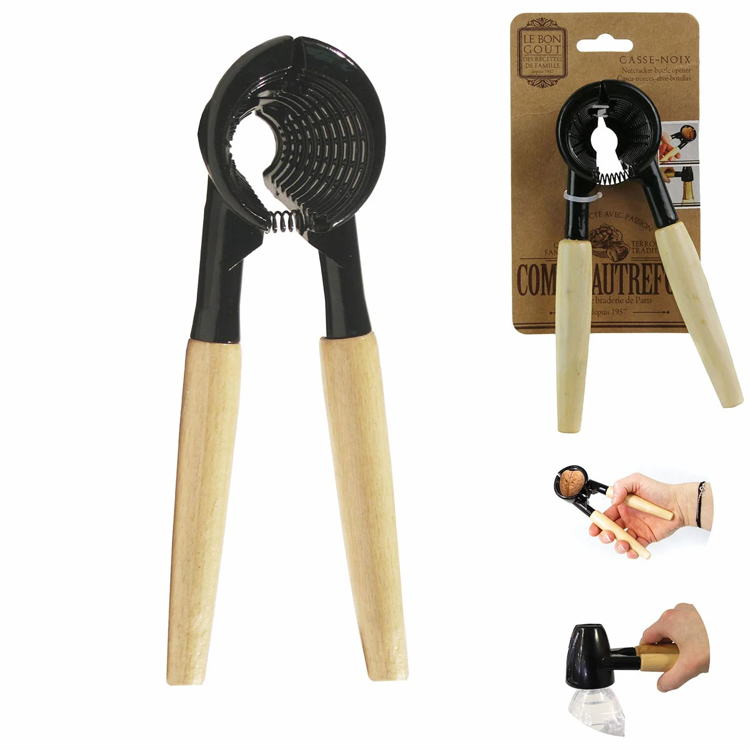 COOK CONCEPT Casse Noix Ouvre Bouteille avec Pince Manche Bois Structure Métal Robuste Dimensions Compactes
