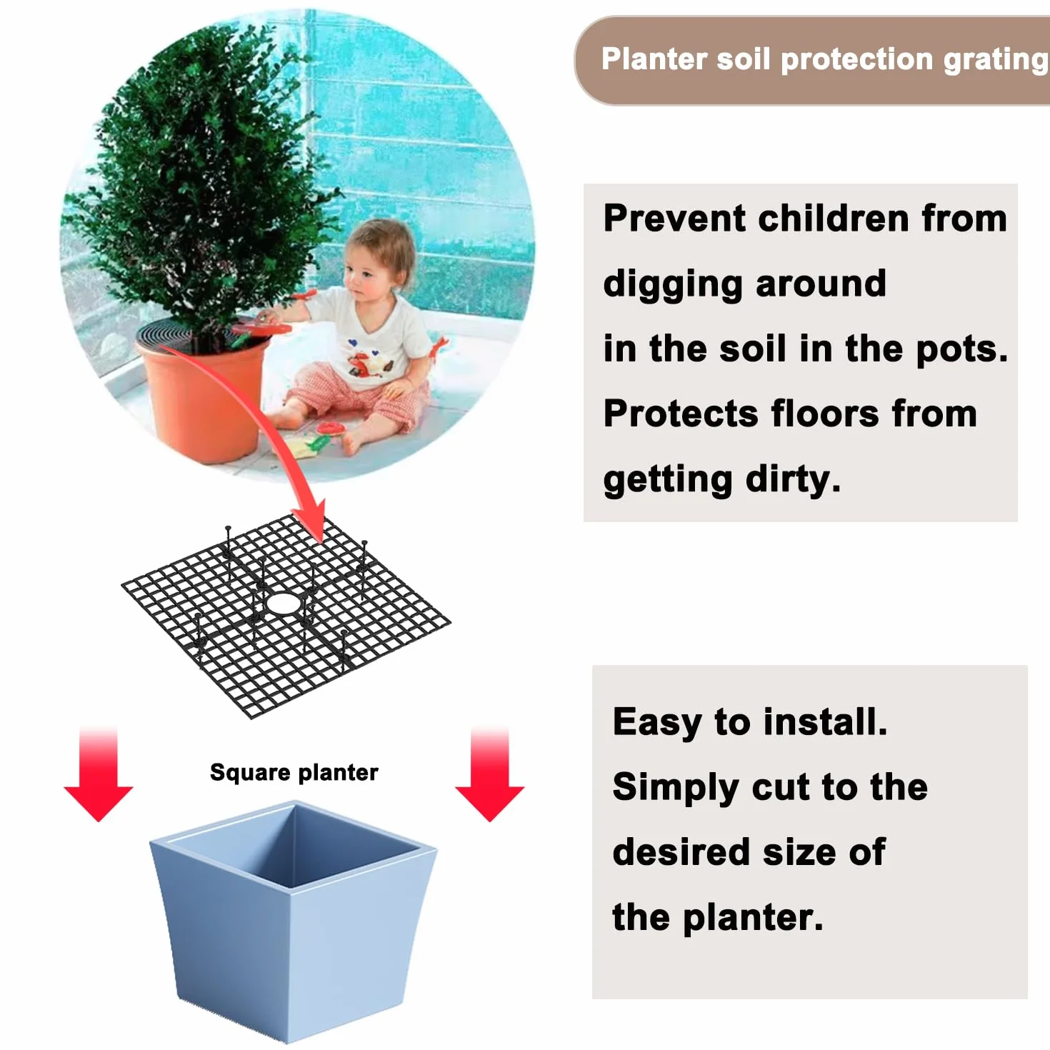 Lot de 2 grilles de protection pour pots de fleurs 30 x 30 cm carrée