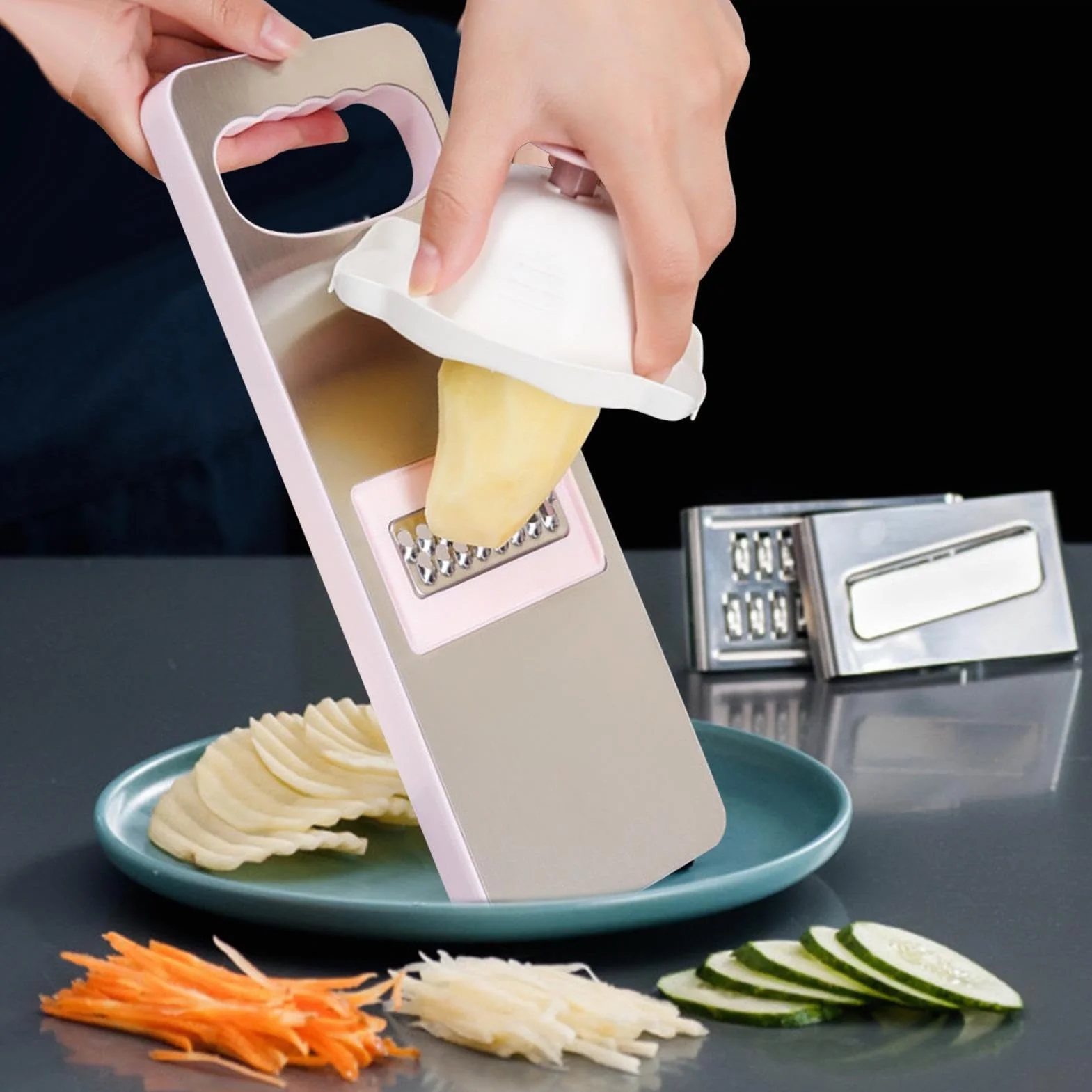 Lot de 2 porte-fruits de sécurité, râpe de cuisine, protection des doigts pour raboter et râper