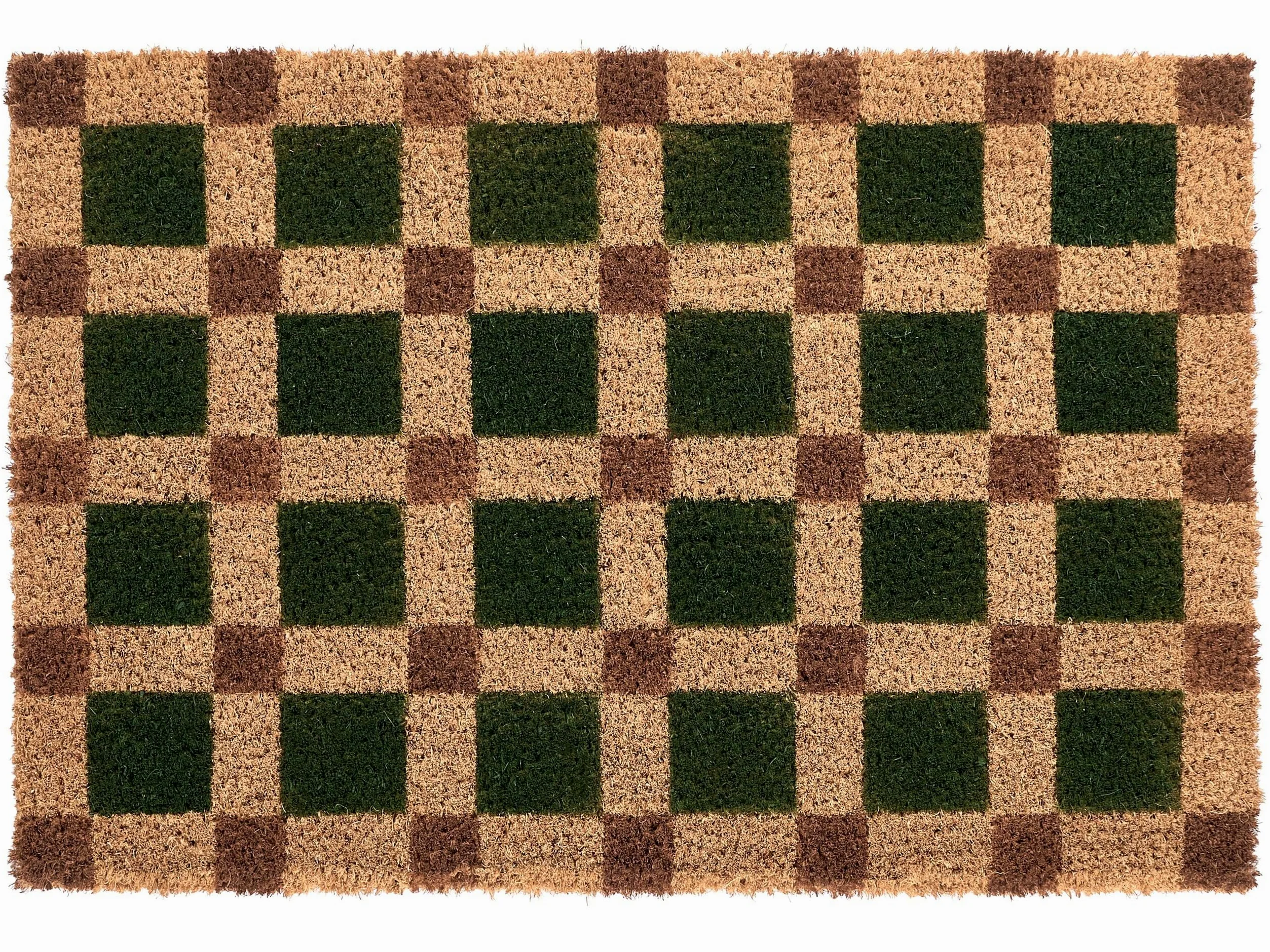 Beliani Paillasson en Fibre de Coco 60 x 90 cm Antidérapant Dessous en PVC Motif à Carreaux Vert et Beige Villasis