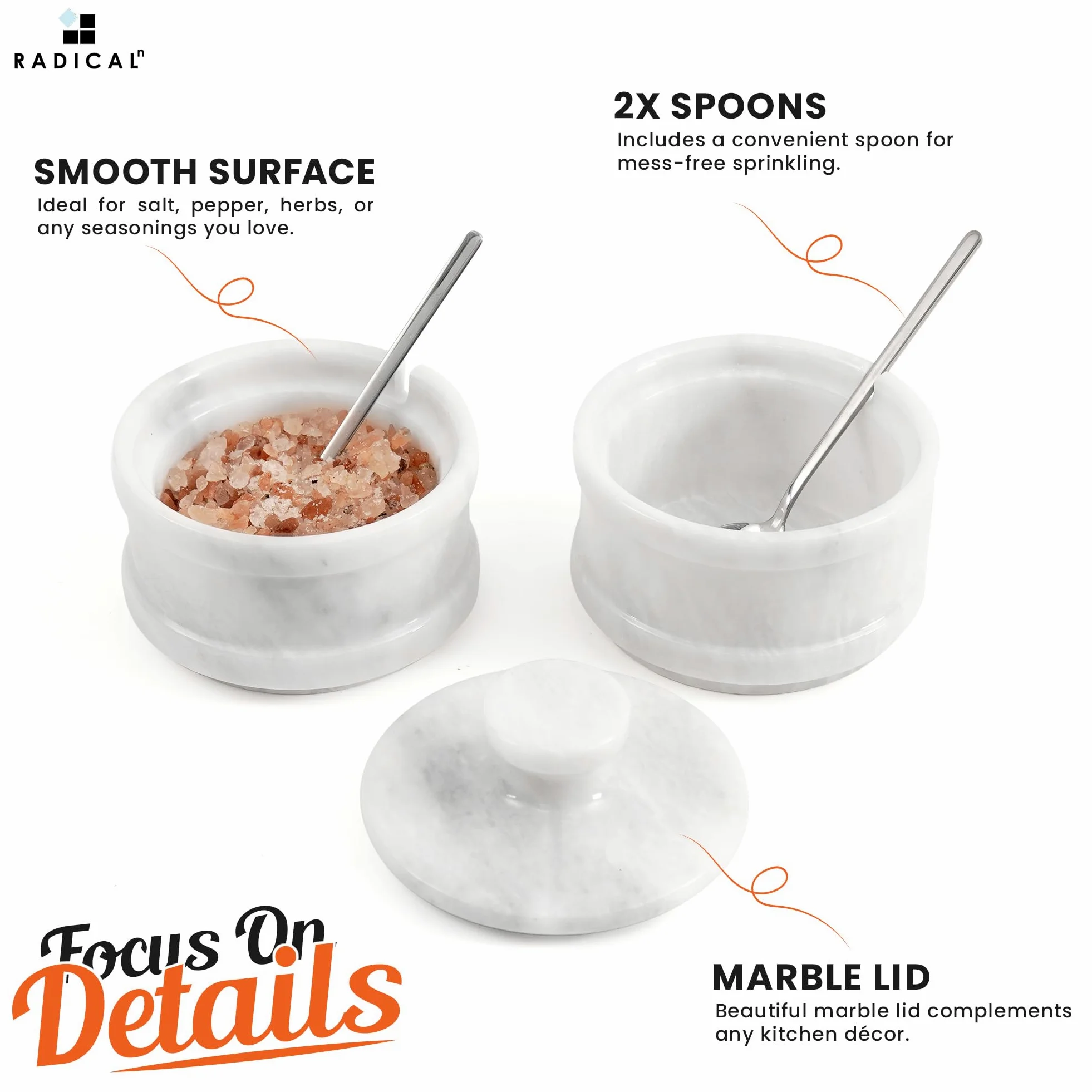 Radicaln Salière double de 12,7 cm et sucrier brun fait à la main – 5,1 cm par pot à herbes – Accessoires de cuisine – Idéal pour les bijoux, le beurre, le sucre et la décoration d'intérieur