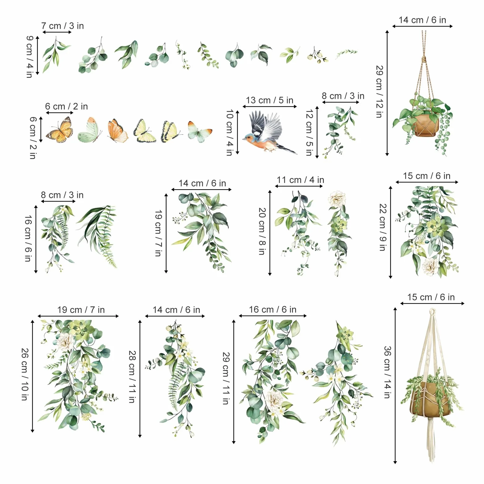 Decalmile Autocollants Fenêtre Anti-Collision Feuilles Verts Plantes Été Vigne Oiseaux