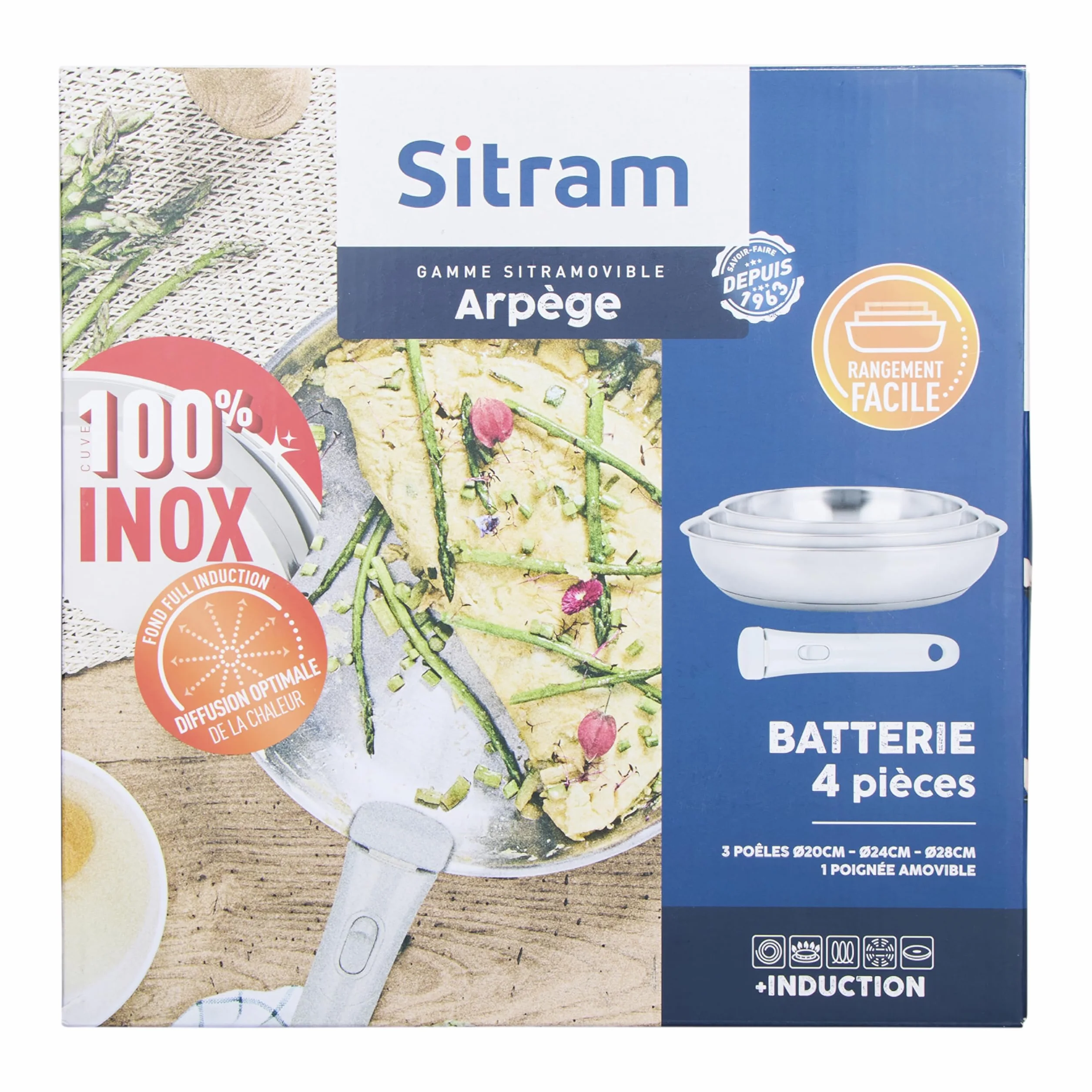 Sitram ARPEGE Lot de 3 Poêles Acier Inoxydable Ø 20,24,28 cm Tous feux Induction