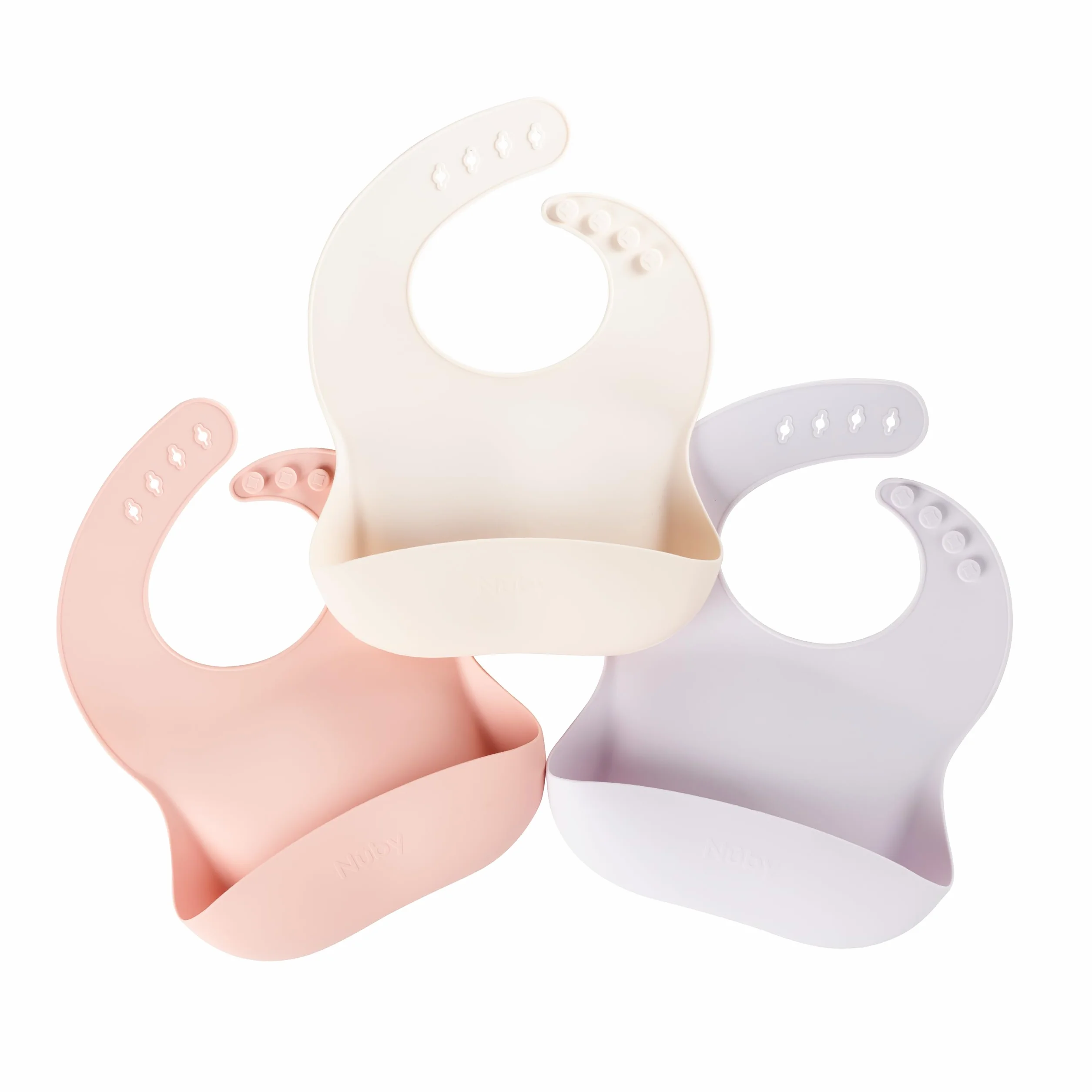 Nuby Lot de 3 Bavoirs Bébé en Silicone Fille – Imperméables Poche Récupératrice de Nourriture