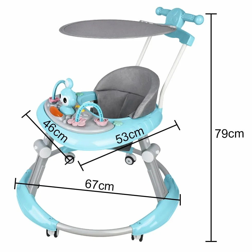 Trotteur Bébé Pliable 6-18 Mois Roues Silencieuses Hauteur Réglable Bleu 70x70x91cm