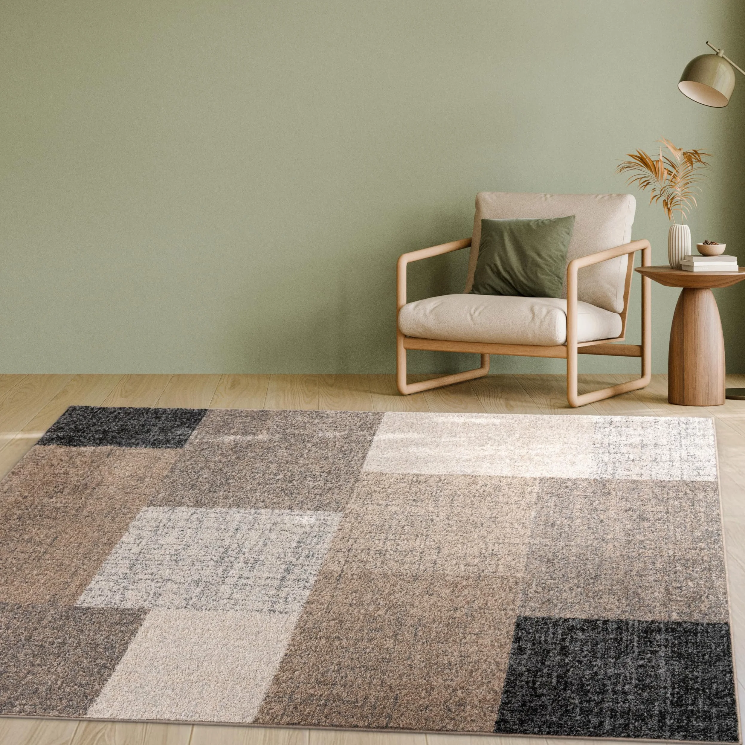 Paco Home Tapis Moderne à Carreaux Poils Courts Moucheté Brun Crème, Dimension:140x200 cm