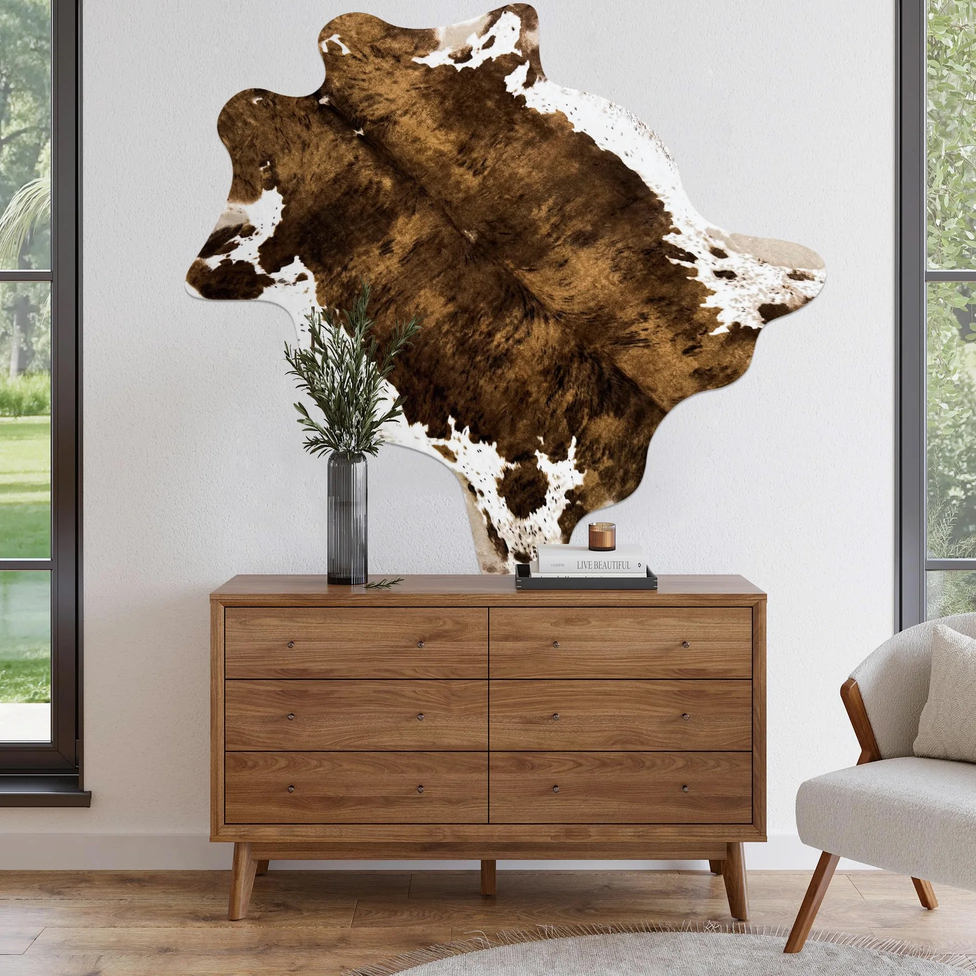 Grand tapis en cuir de vache synthétique pour chambre à coucher, salon, chambre d'enfant, bureau, table, décoration murale, marron, 1,4 x 1,6 m