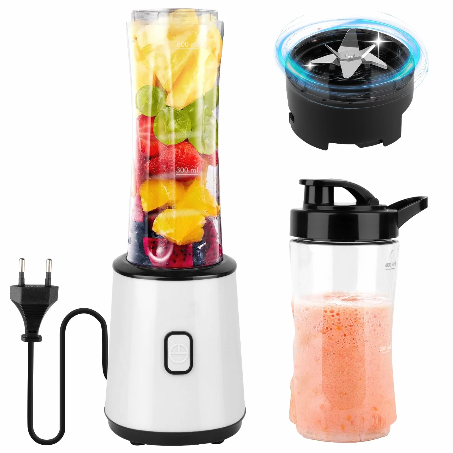 Mini Blender Portable Sans BPA 23000 tr/min 300 W Bouteille Double Paroi 600 ml 400 ml