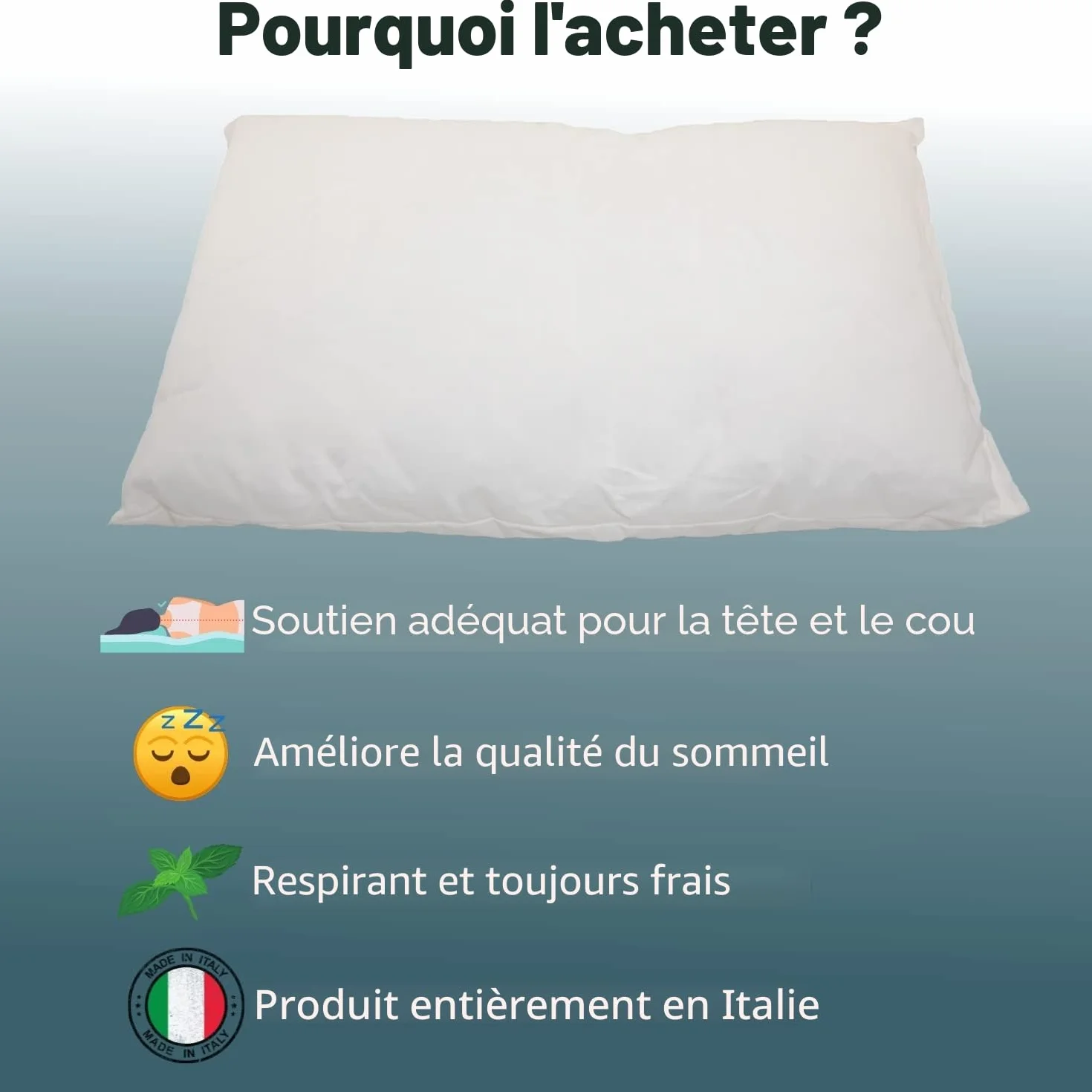 BabyTools Oreiller Enfant 40x60 Transpirant Résistant Acariens Taie 100% Coton Oeko-TEX Fabriqué Italie