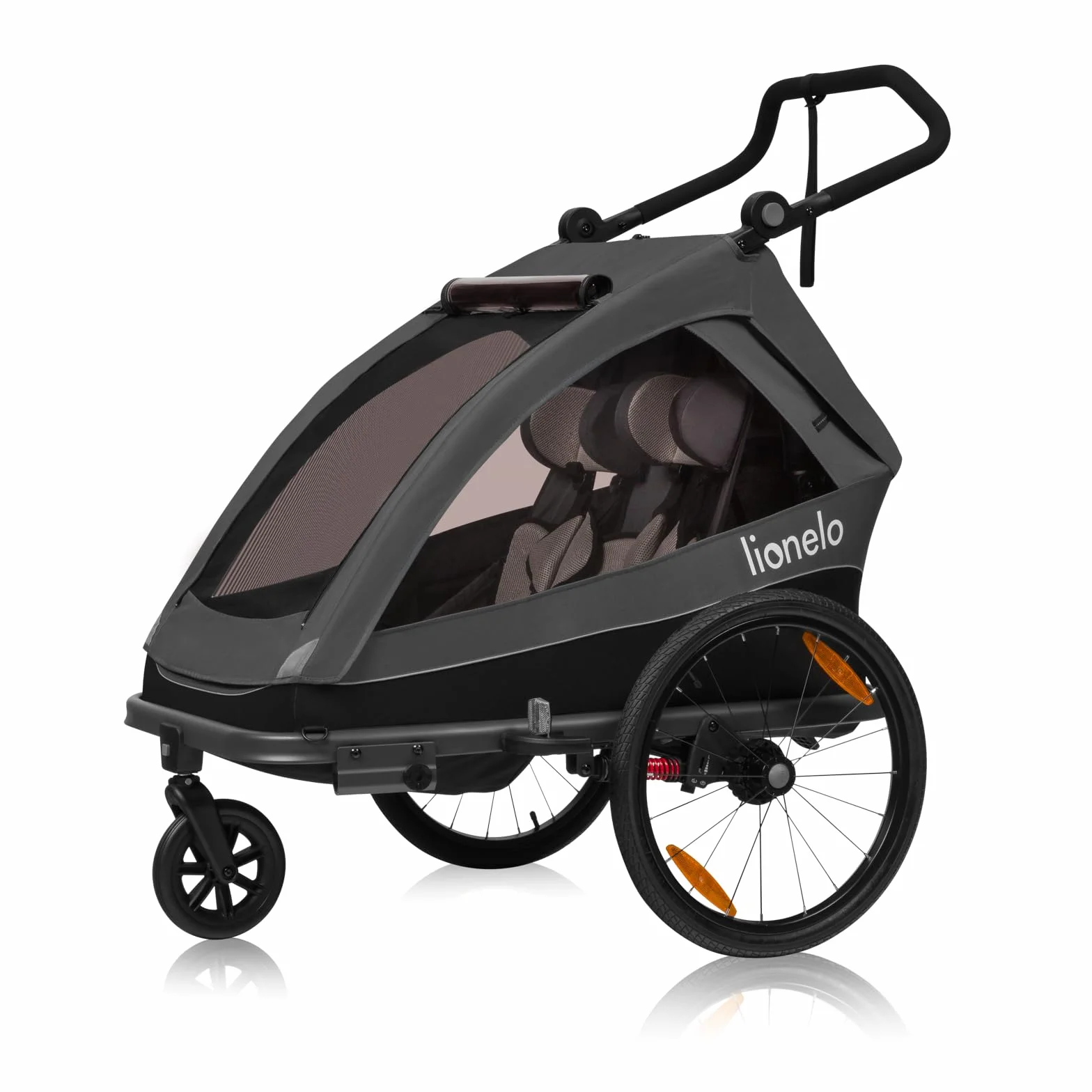 LIONELO CAMA Remorque vélo 2 en 1 poussette enfants 6 mois-6 ans 2x22 kg suspension grandes roues auvent étanche
