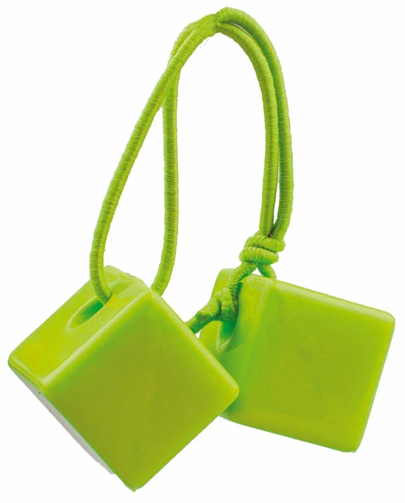 Cube queue de cheval à deux perles 5 pièces rose bleu jaune violet vert sur carton à suspendre