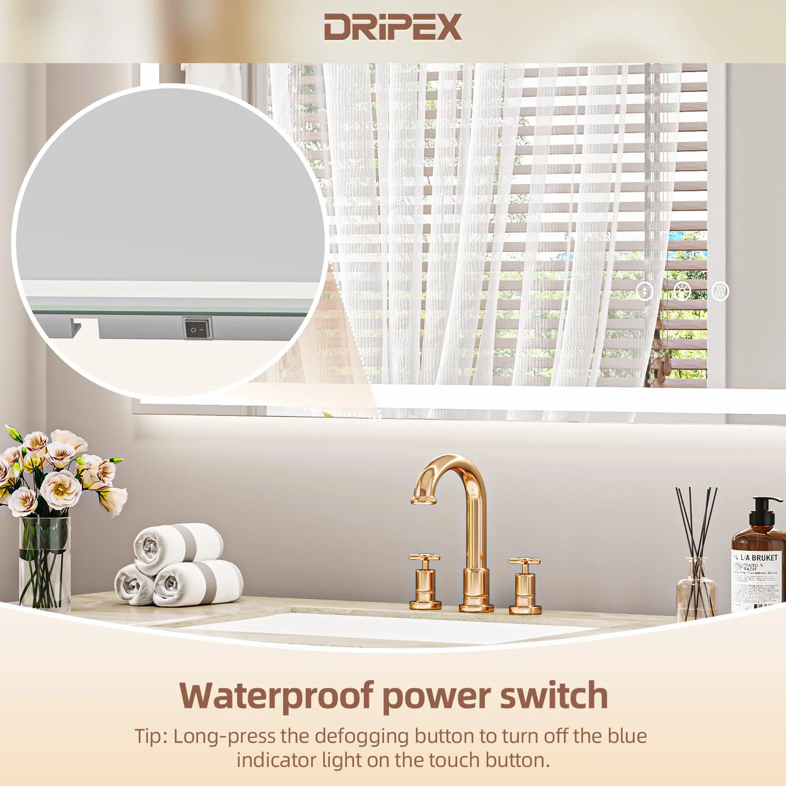 Dripex Miroir Salle de Bain 60x80cm avec éclairage, Dimmable, 3 Couleurs, Mémoire, Tactile