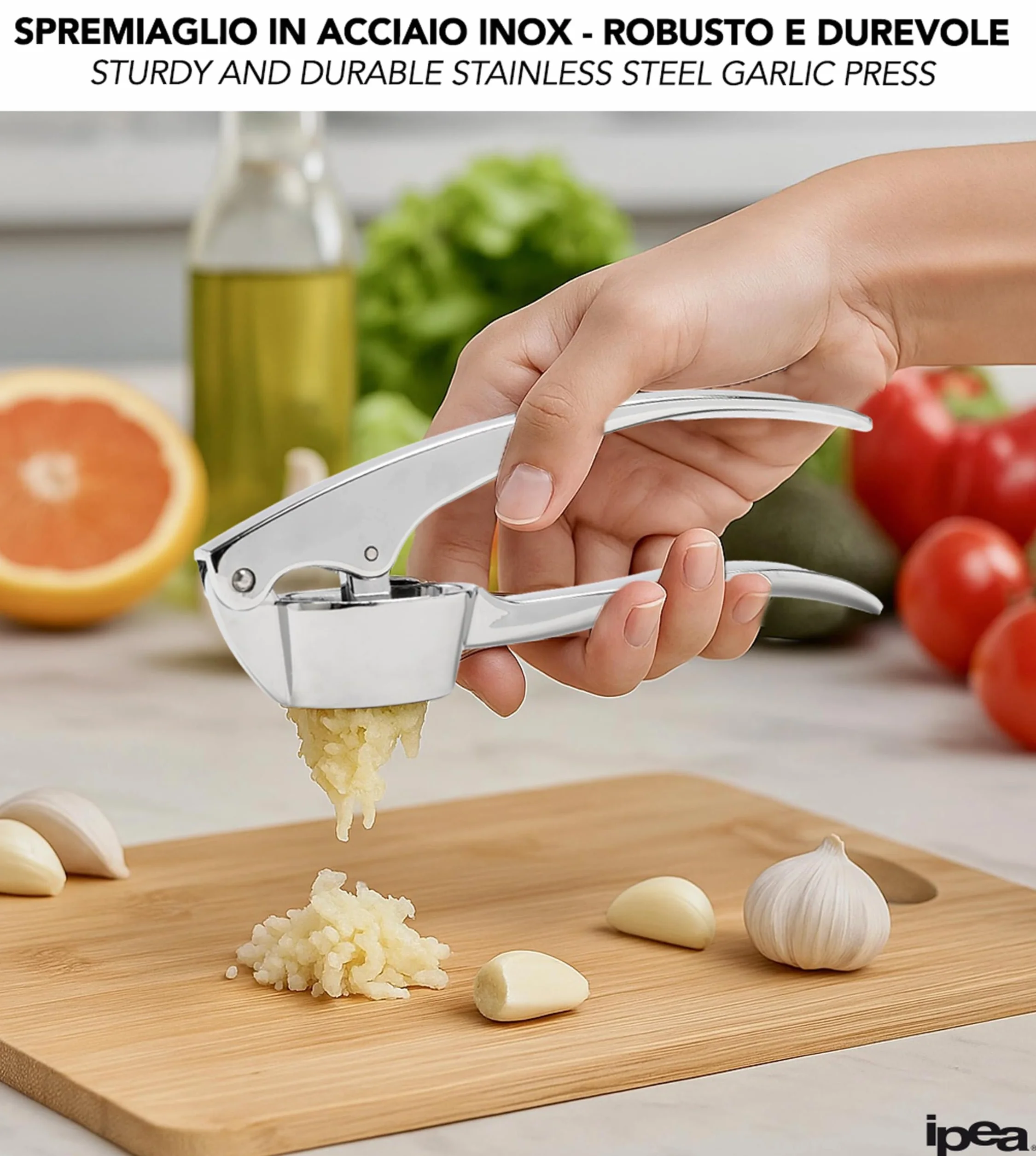 IPEA Presse-Ail en Acier Inoxydable pour Ail, Gingembre, Piment - Presse Ail Professionnel de Cuisine