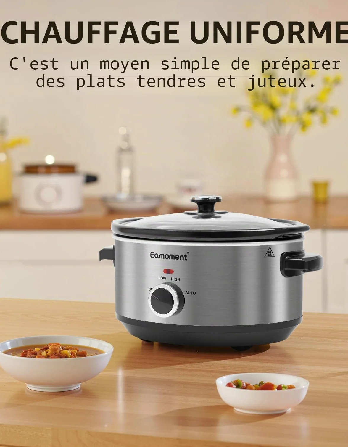 Slow Cooker 3,5L 200 W avec 3 niveaux de chauffage indicateur de puissance argenté