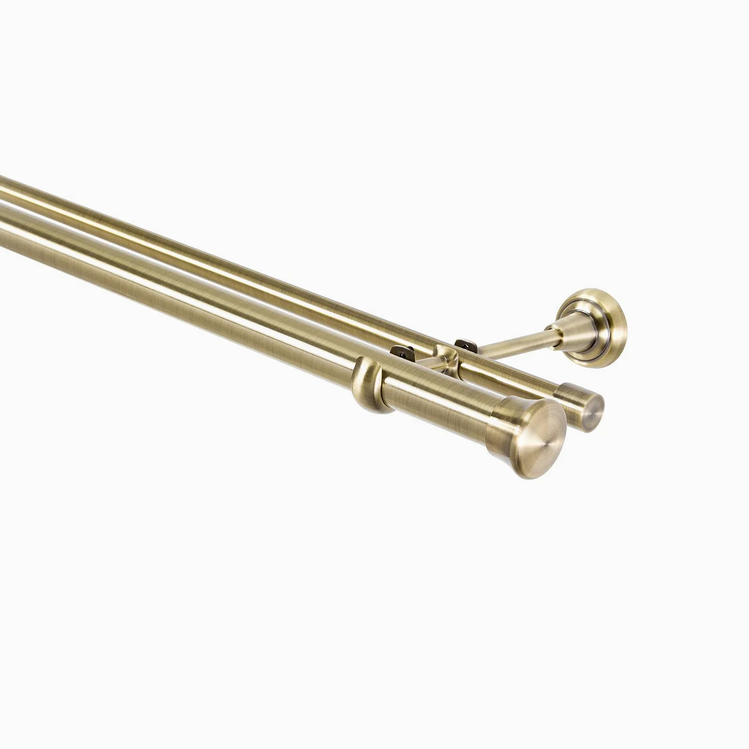 Tringle à rideaux 25 mm - 1 et double voie : acier inoxydable, chrome mat, or vieilli - 120 à 600 cm - Qualité supérieure (or vieilli, 2 voies, 200 cm)