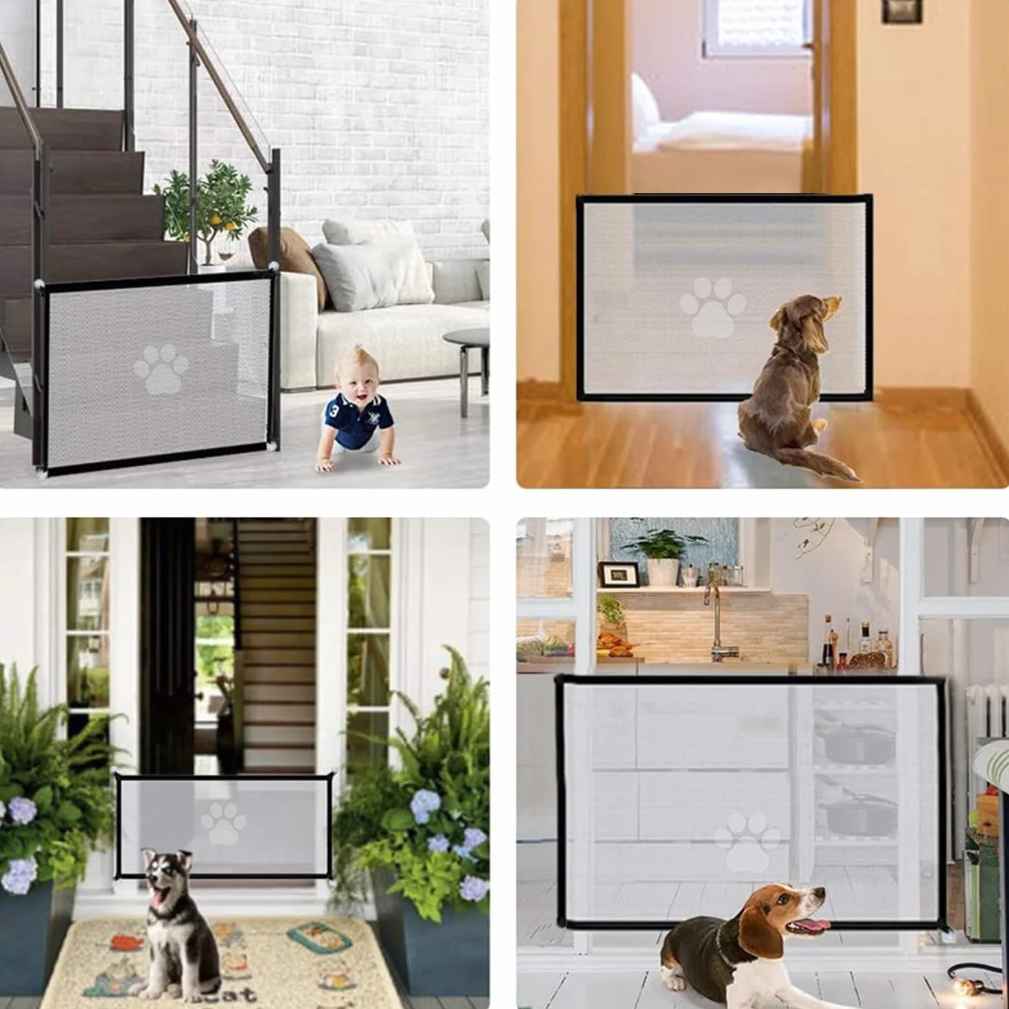 Barrière Escalier Chien, Barrière de Sécurité Portable pour Enfant et Animaux, sans Percage 110x72 cm Noir