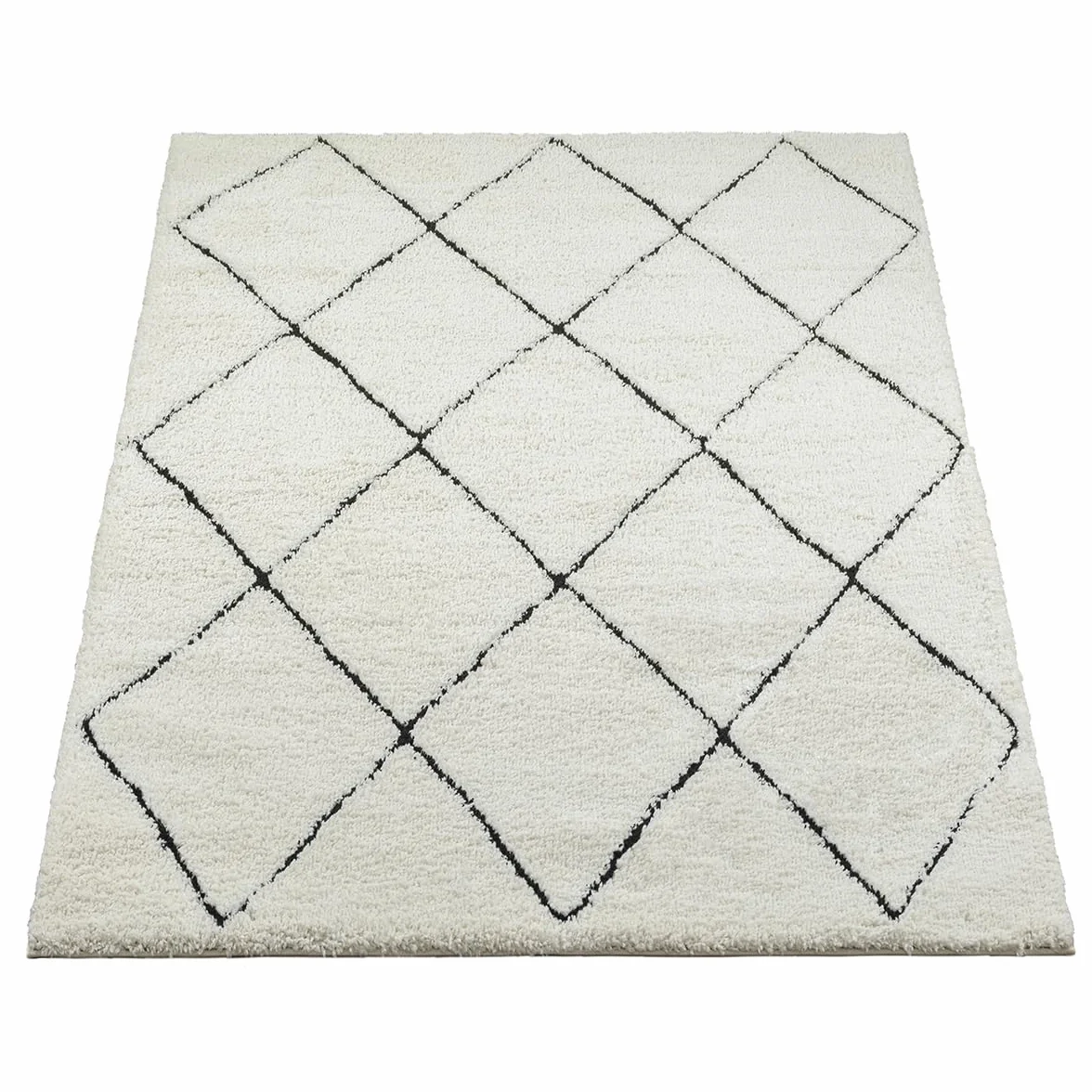 Bahar Shaggy Tapis de Salon à Poils Longs 160 x 230 cm Crème/Noir