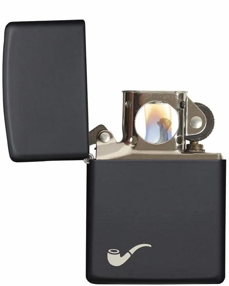 Zippo - Briquet Tempête, Noir Mat, Image Colorée De Pipe, Rechargeable, Réutilisable, Résistant Au Vent, Coffret Cadeau, Fabriqué Aux États-Unis