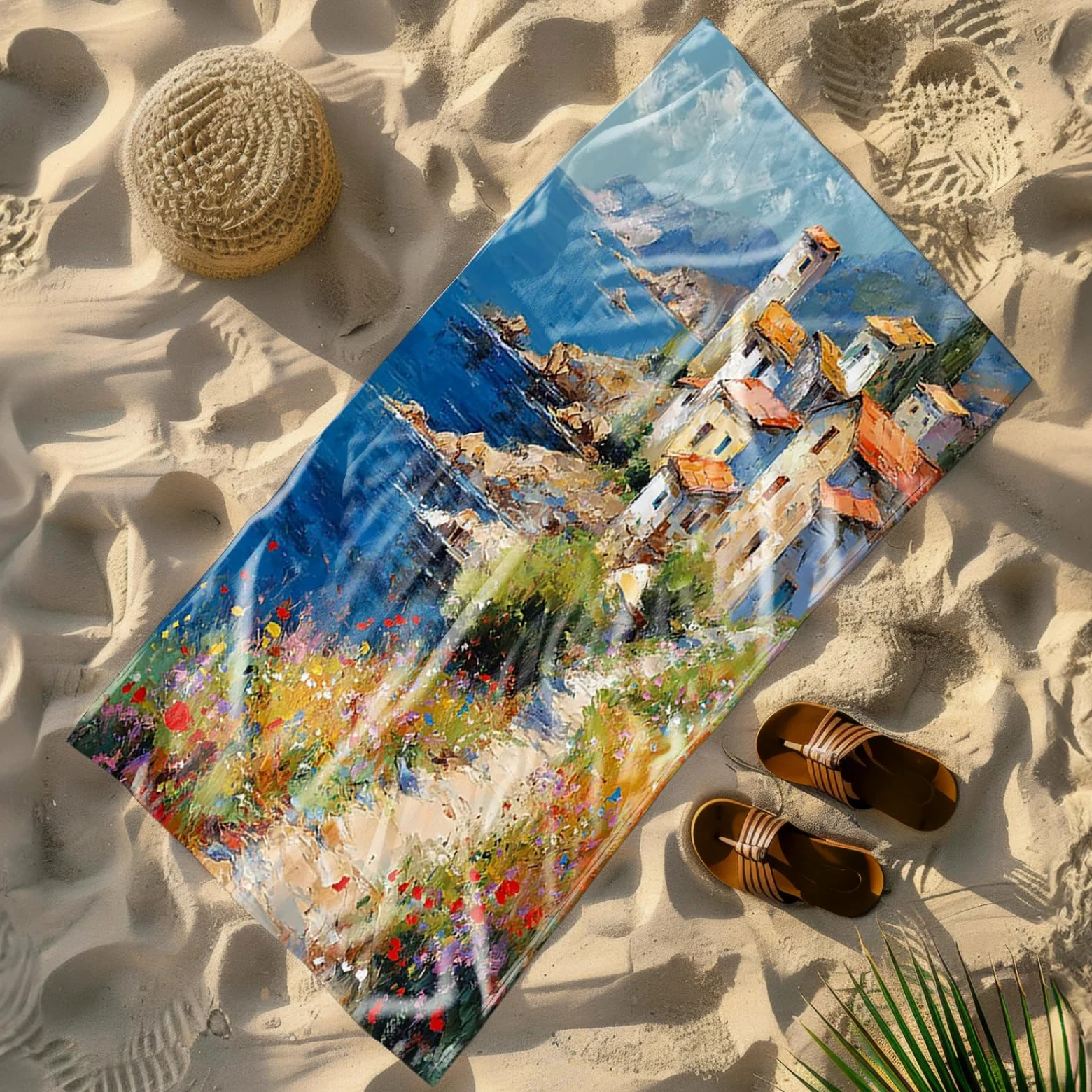 Tapis de Plage XXL Anti Sable Fleurs en Bord De Mer Serviette Piscine Adulte,Natte De Plage Pliable, Voyage Accessoires De Plage Camping,Serviette de Bain Personnalisée