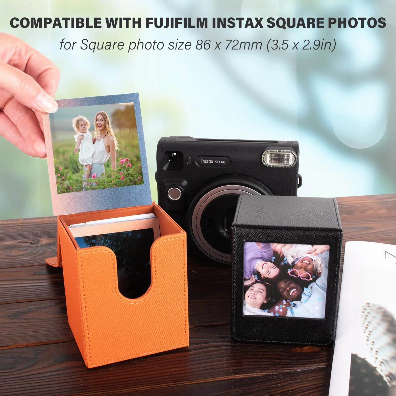 Étui de Rangement pour Films Instax Square, Boîte Photo pour Fujifilm Instax Square 86x72mm SQ1 SQ20 SQ40 SQ10 SQ6 SP-3 Marron