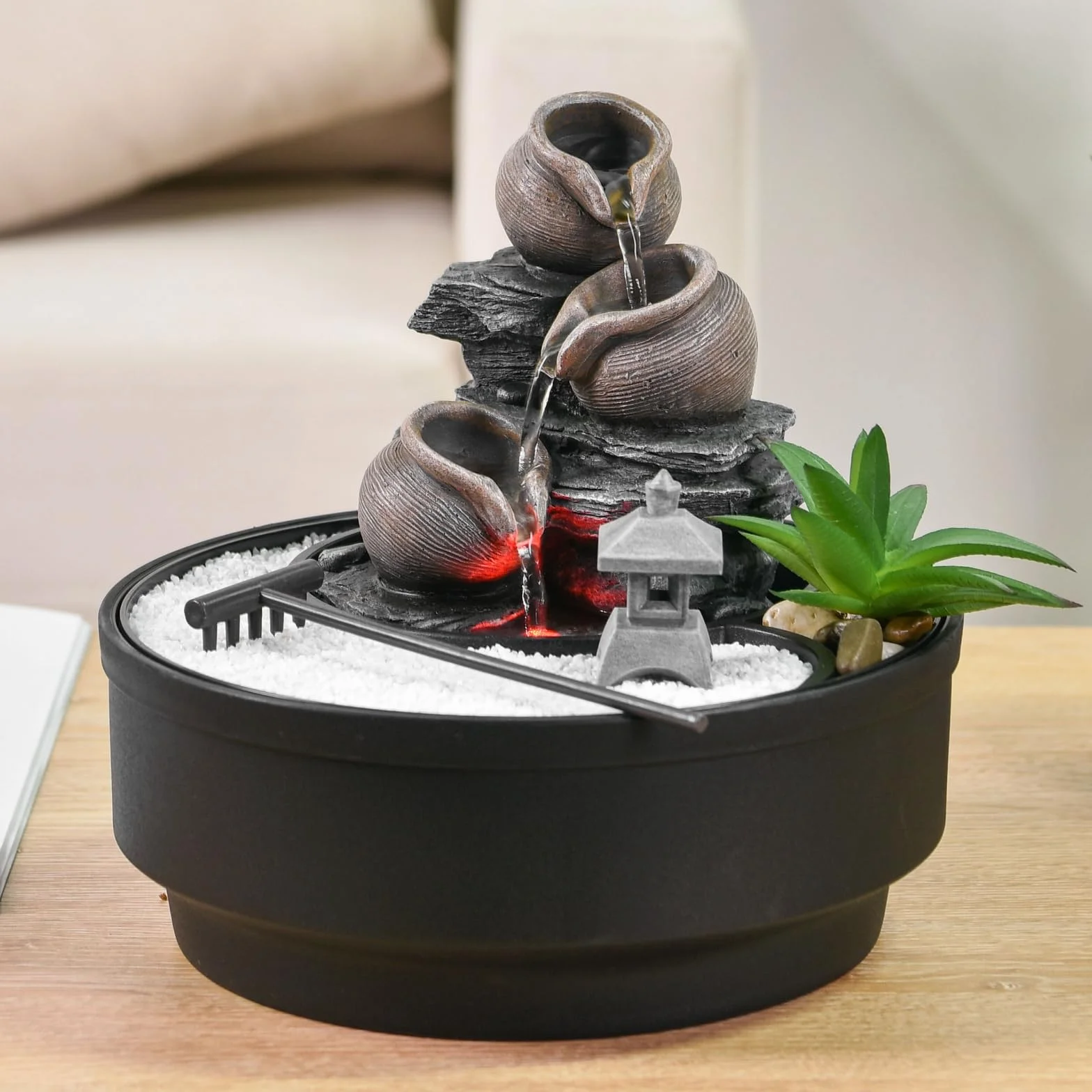 Fontaine d'Intérieur Jardin Zen, Lumière LED, H21 cm - Oasis Zen'Light