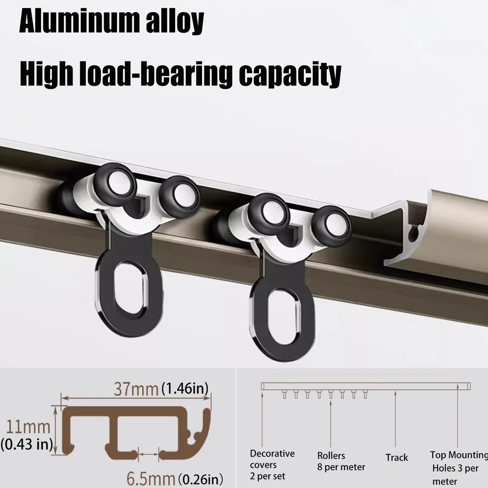 Rail Rideaux Plafond 1m 2m 3m 4m 5m 6m Tringle À Séparation De Pièces En Aluminium Rail Simple Pour Rideaux Rail Rideaux Plafond Silencieux Avec Crochets À Rouleaux Pour Bureau(White,2.8m/9.2ft)