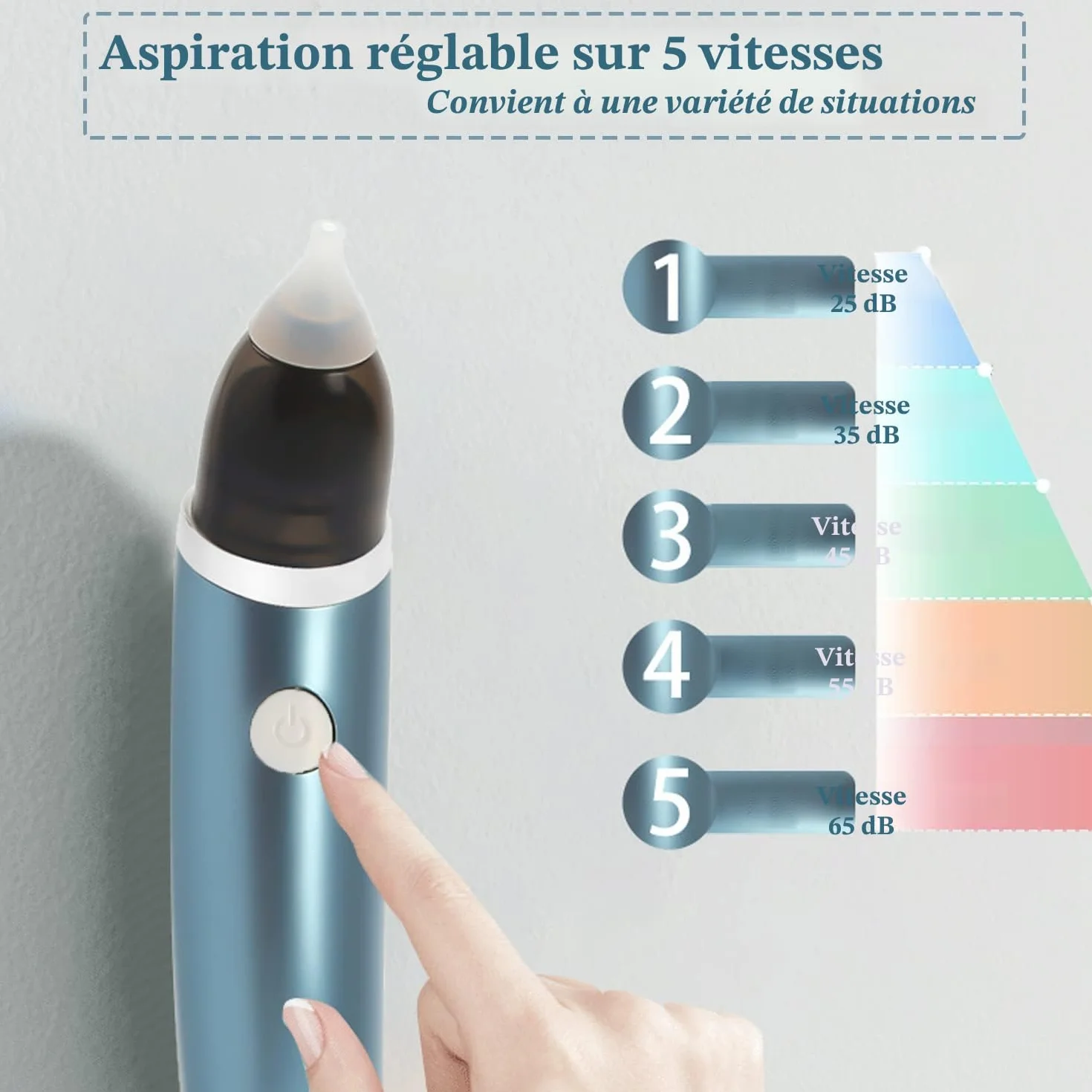 Aspirateur de Cérumen Électrique 360° Silicone Têtes de Rechange Bleu