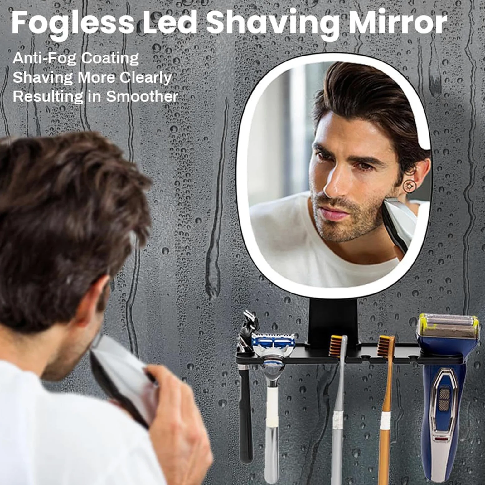 Miroir de rasage pour douche | Anti-buée Touch Control Rechargeable Salle de bain | Miroir de douche incassable pour femme, papa, mari, petit ami, maison, appartement, dortoir, hôtel