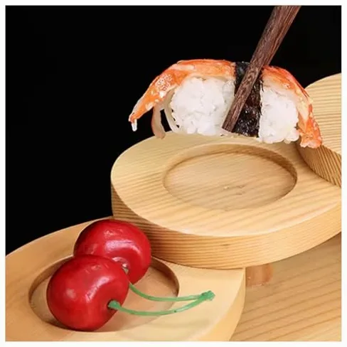 Plateau de service à sushis en bois - Style escalier - Présentoir à sushis pour collations, salades et pâtisseries