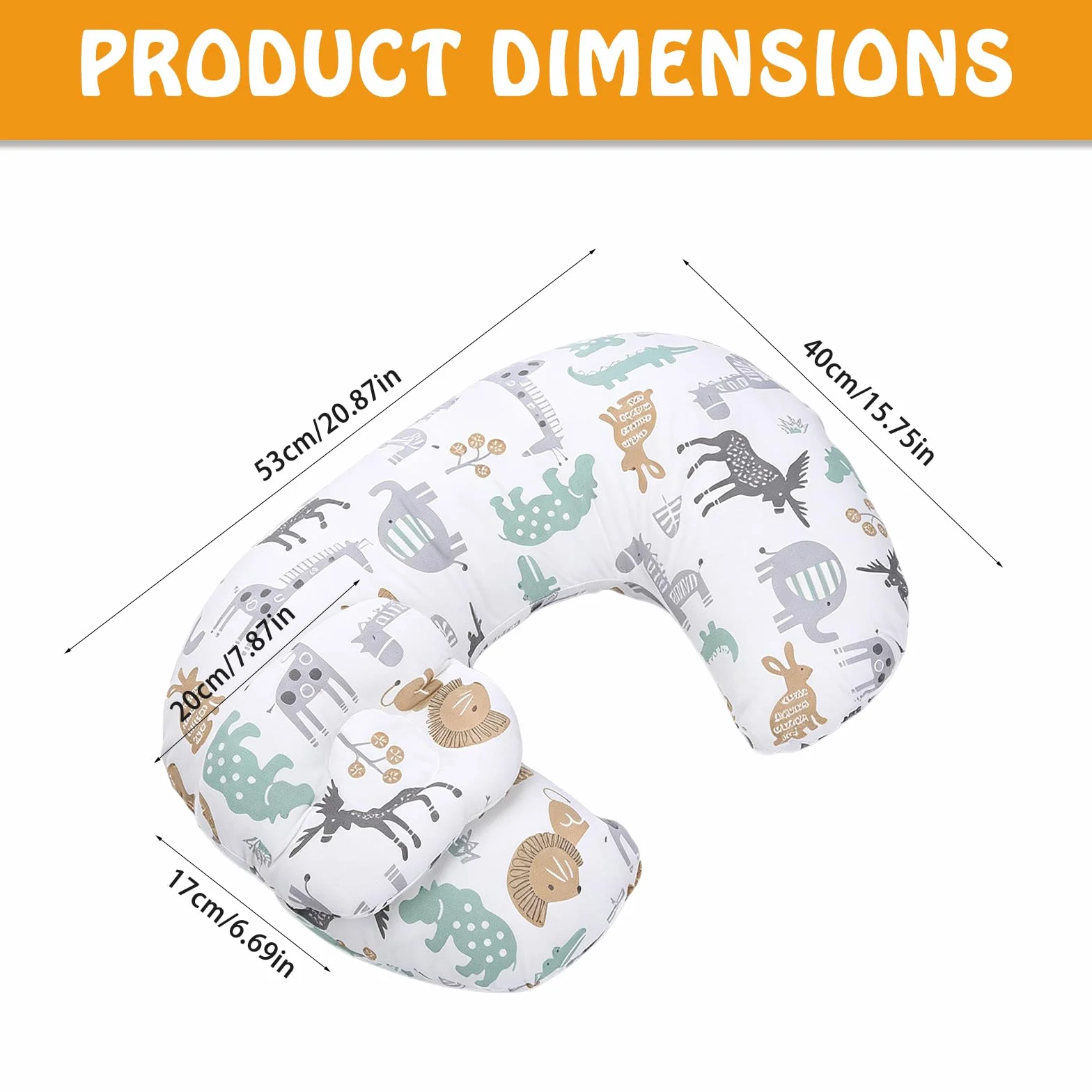 BORDEAG Coussin d'allaitement pour nouveau-né 53 x 40 cm avec housse motif parc animalier