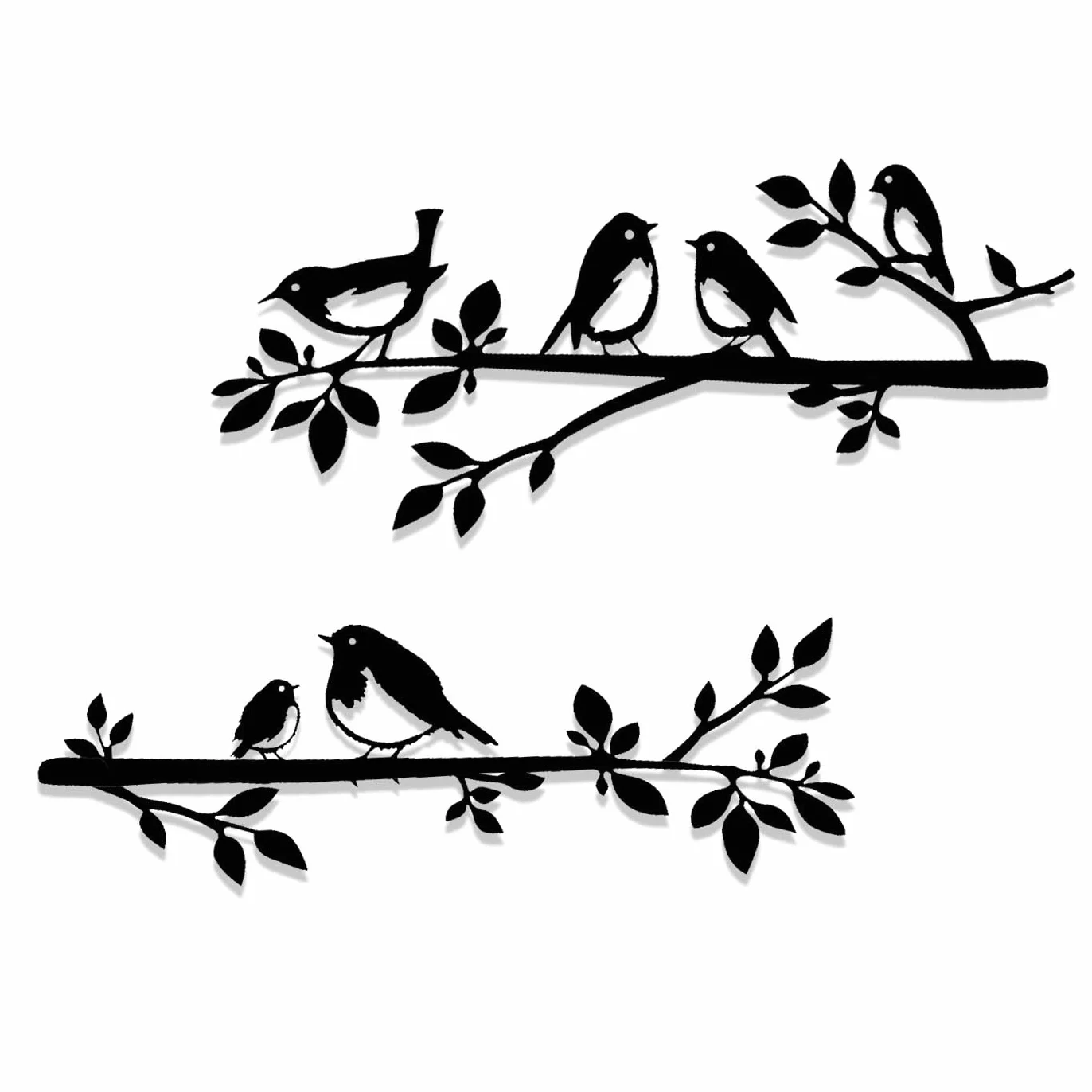 Oiseaux Muraux en Métal Décoration Murale Feuilles Silhouette pour Jardin Balcon (2)
