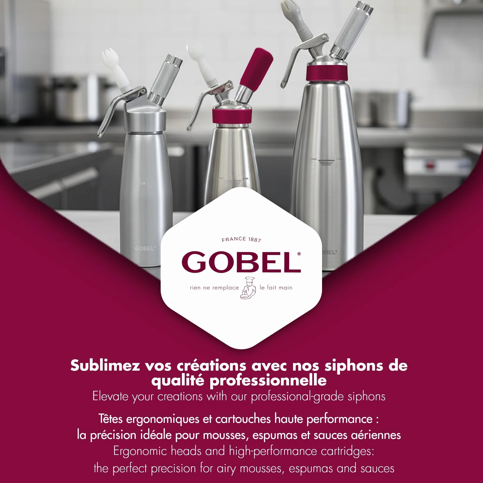 Siphon Chantilly 500 ml Aluminium Crème Chantilly Espumas Mousses 3 Douilles Brosse Professionnel Chaud/Froid Revêtement Antiadhérent